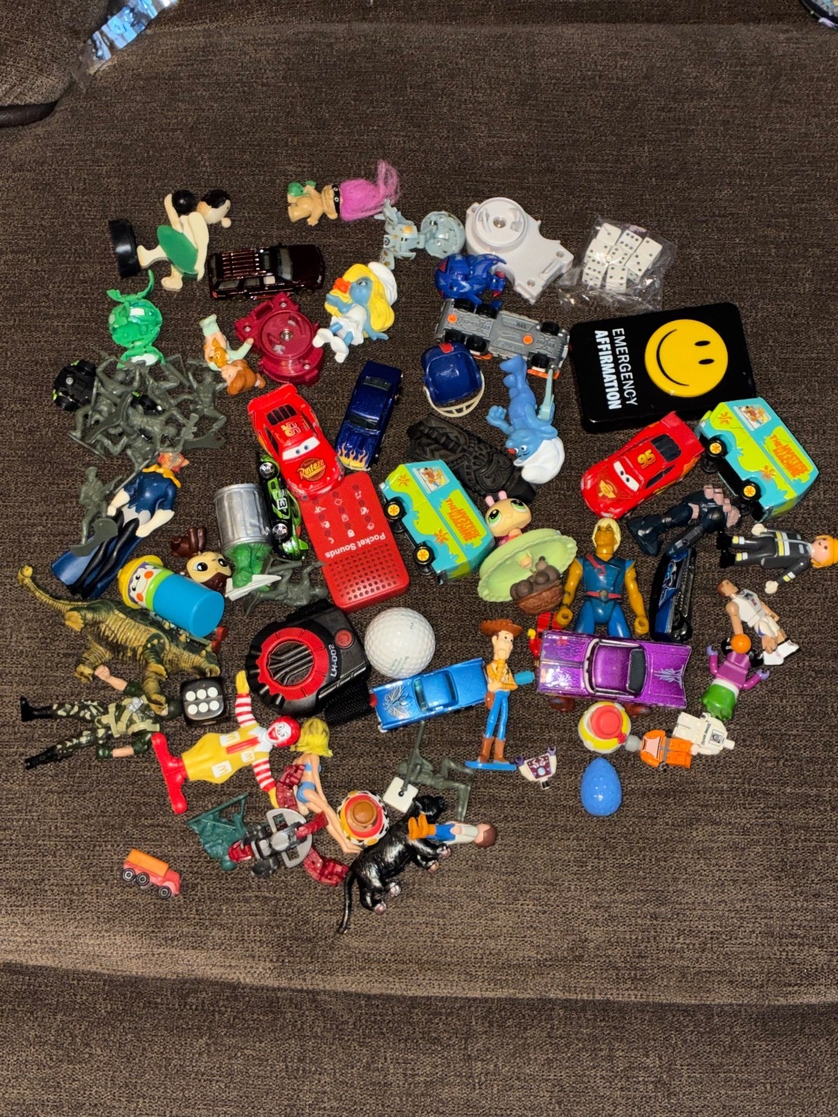 Vintage & Modern Toy Lot - McDonald's Happy Meal, Disney, Cars, Smurfs Junk Mix