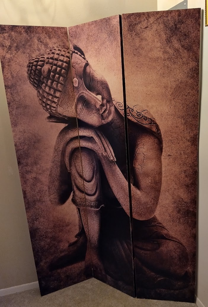 Buddha Canvas Room Divider Double Sided 6 ft screen 3 panels local pick up only