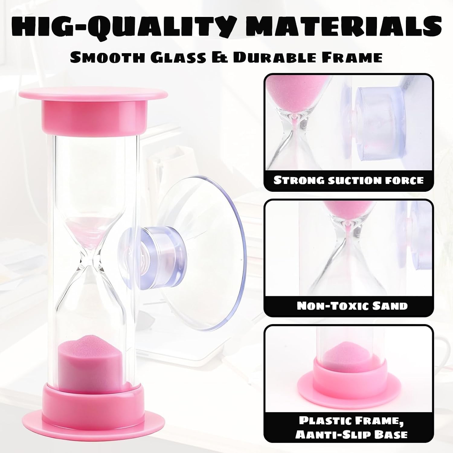 2-Pack 2 Minute Hourglass Sand Timer with Suction Cup - Unbreakable Sucker Sa...