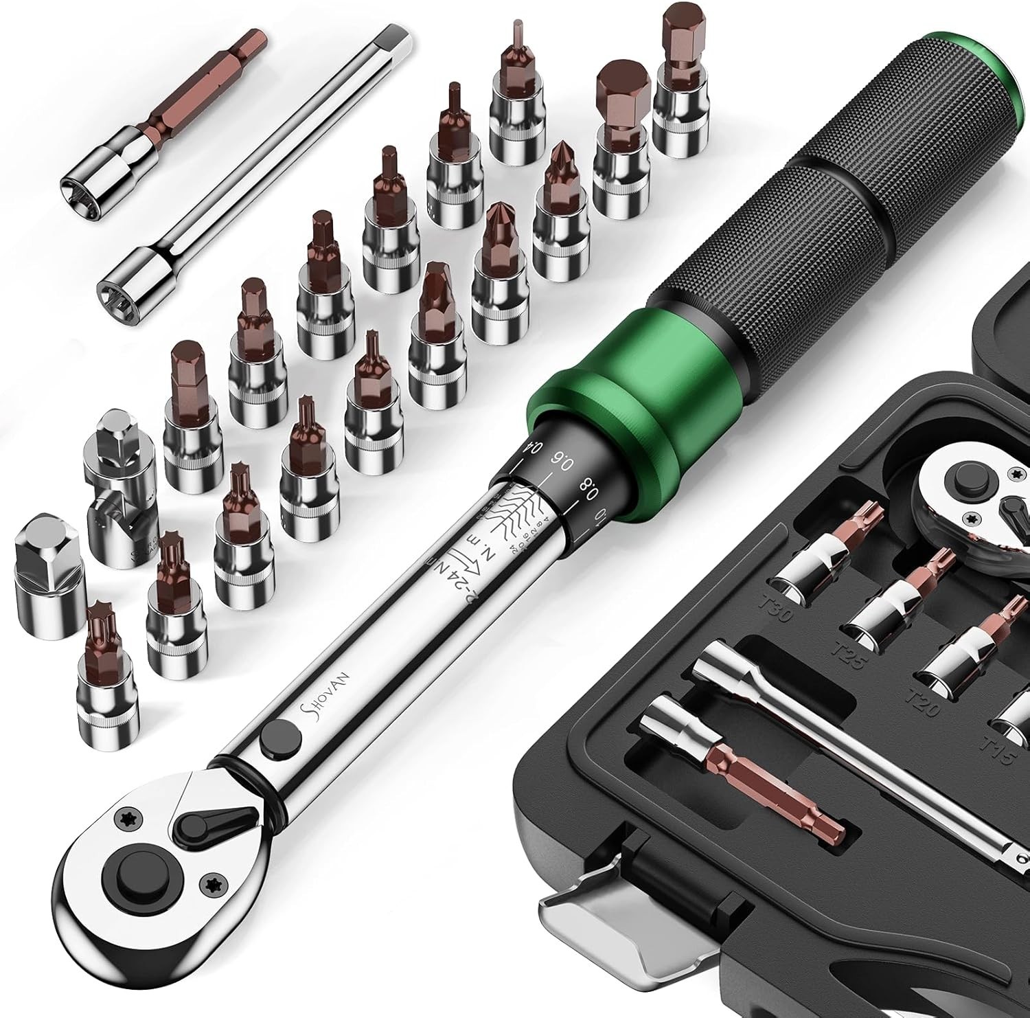 Small Torque Wrench 1/4 Drive Click 2-24Nm 21Pc Dual-Direction 72T Ratchet Mini