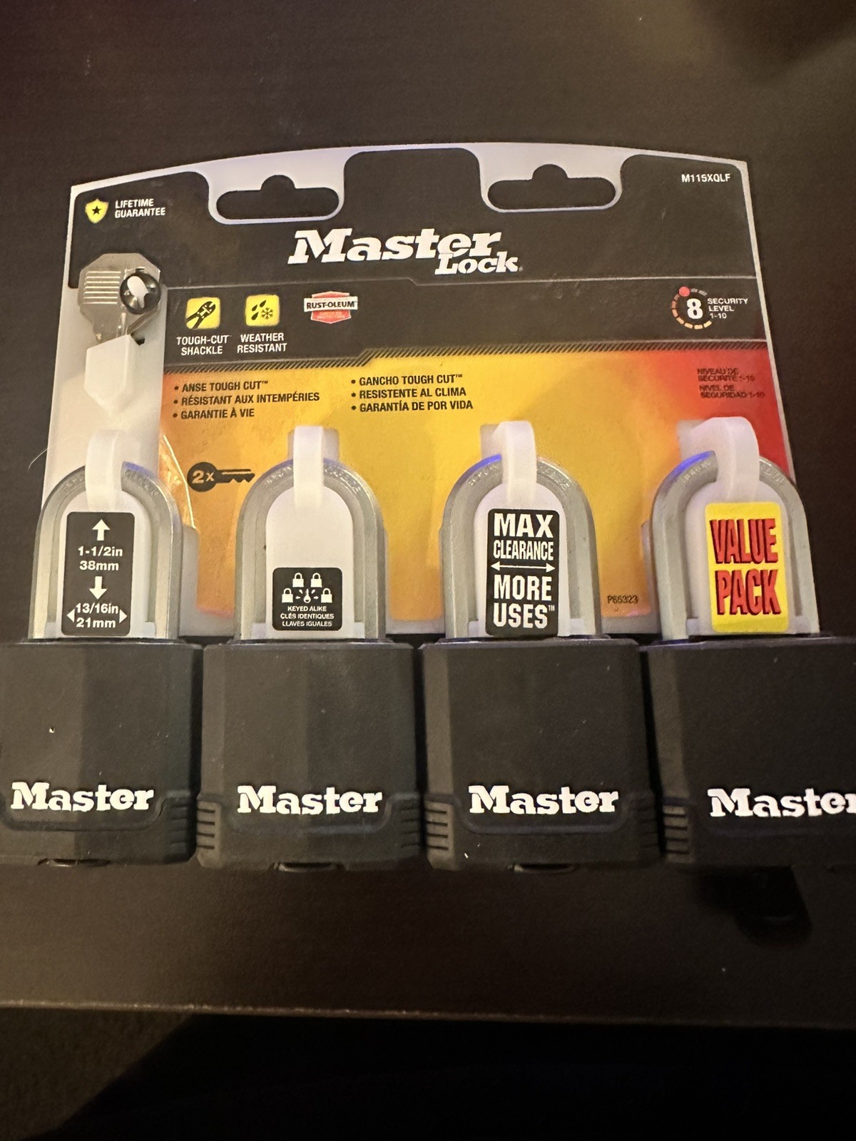 Master Lock M115XQLF Steel Keyed Alike Padlocks 4-Pack, Weather Resistant