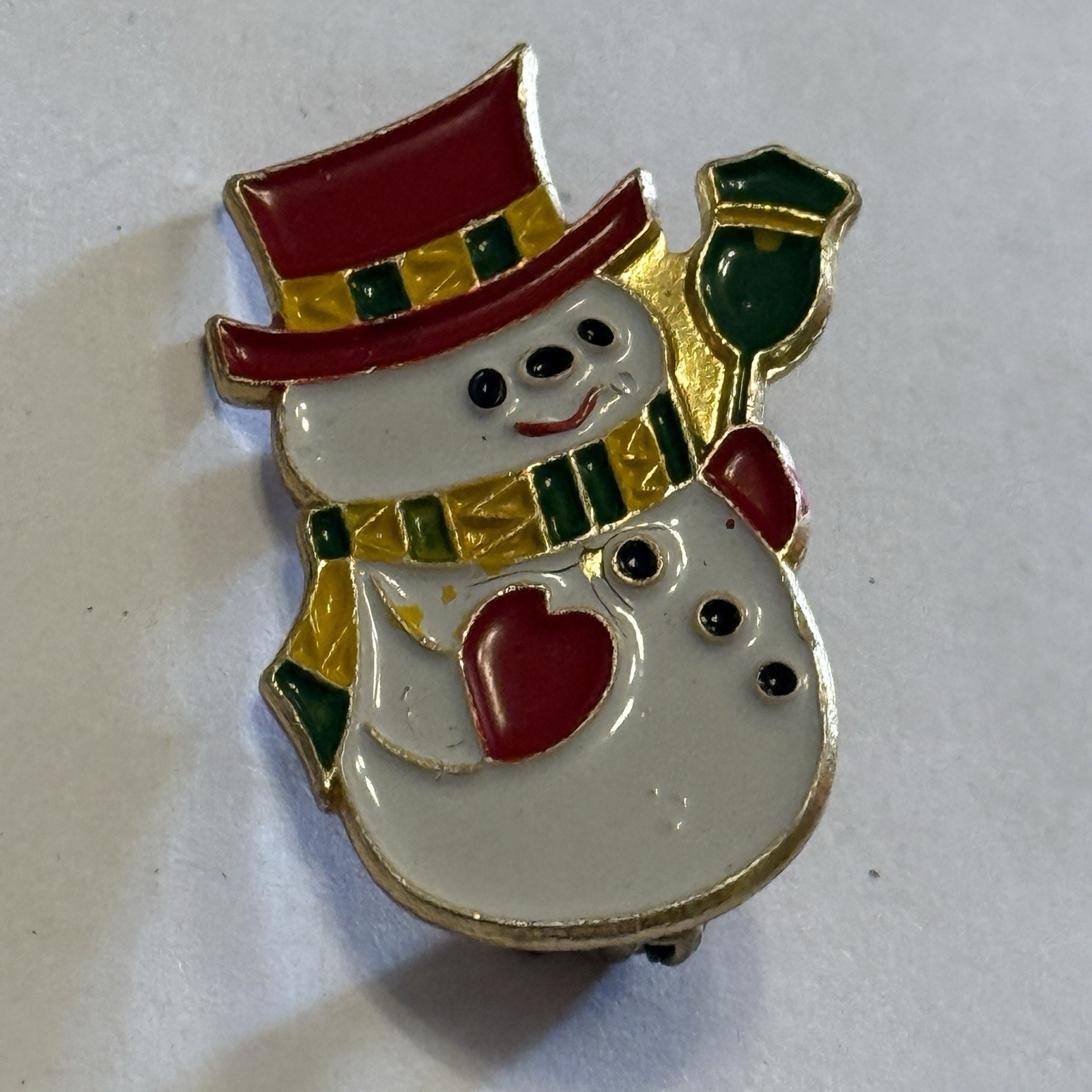 Frosty the Snowman Enamel Pin Brooch Gold Tone Holiday VTG