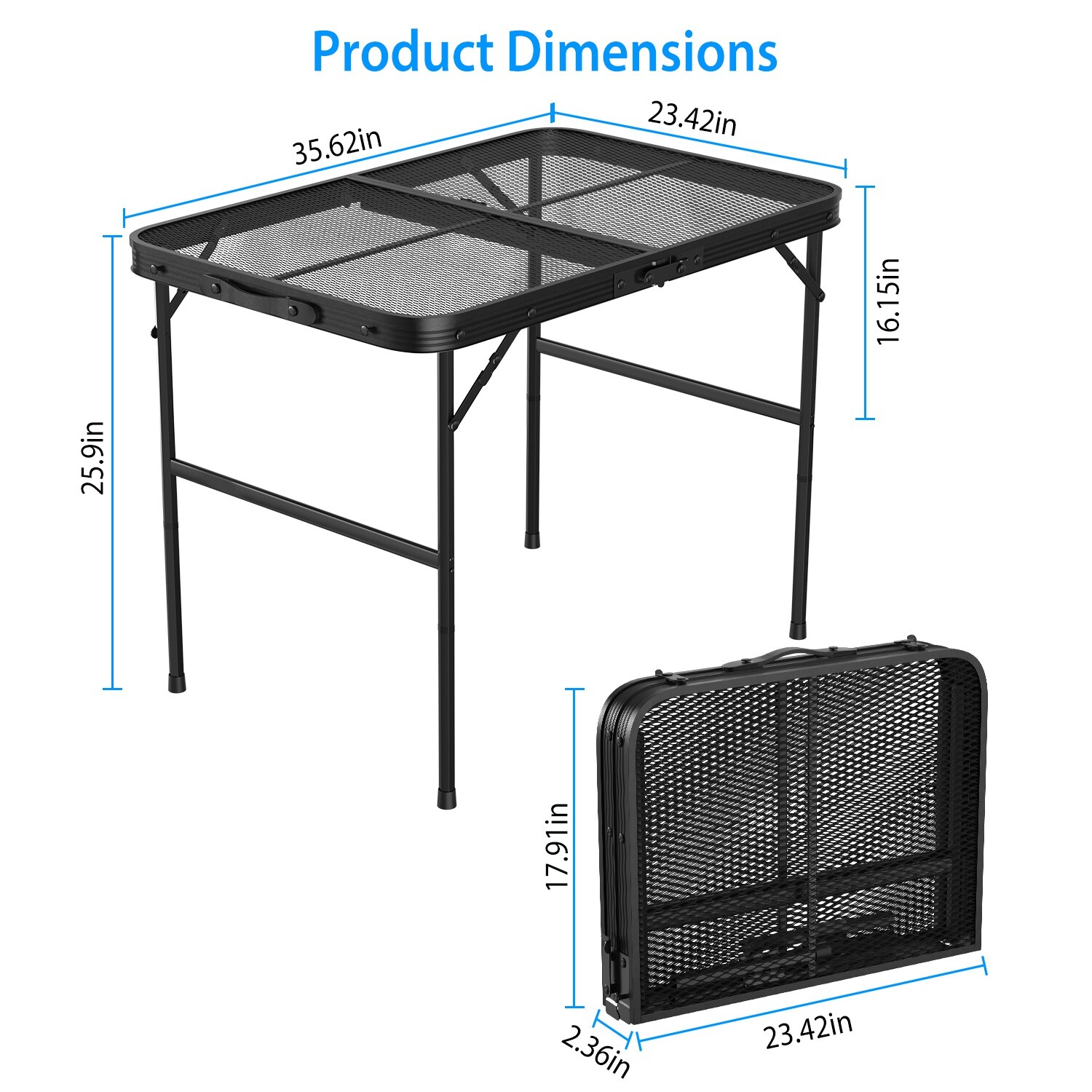 Foldable Camping Table Aluminum Alloy Adjustable Grill Stand w/Iron Mesh Table