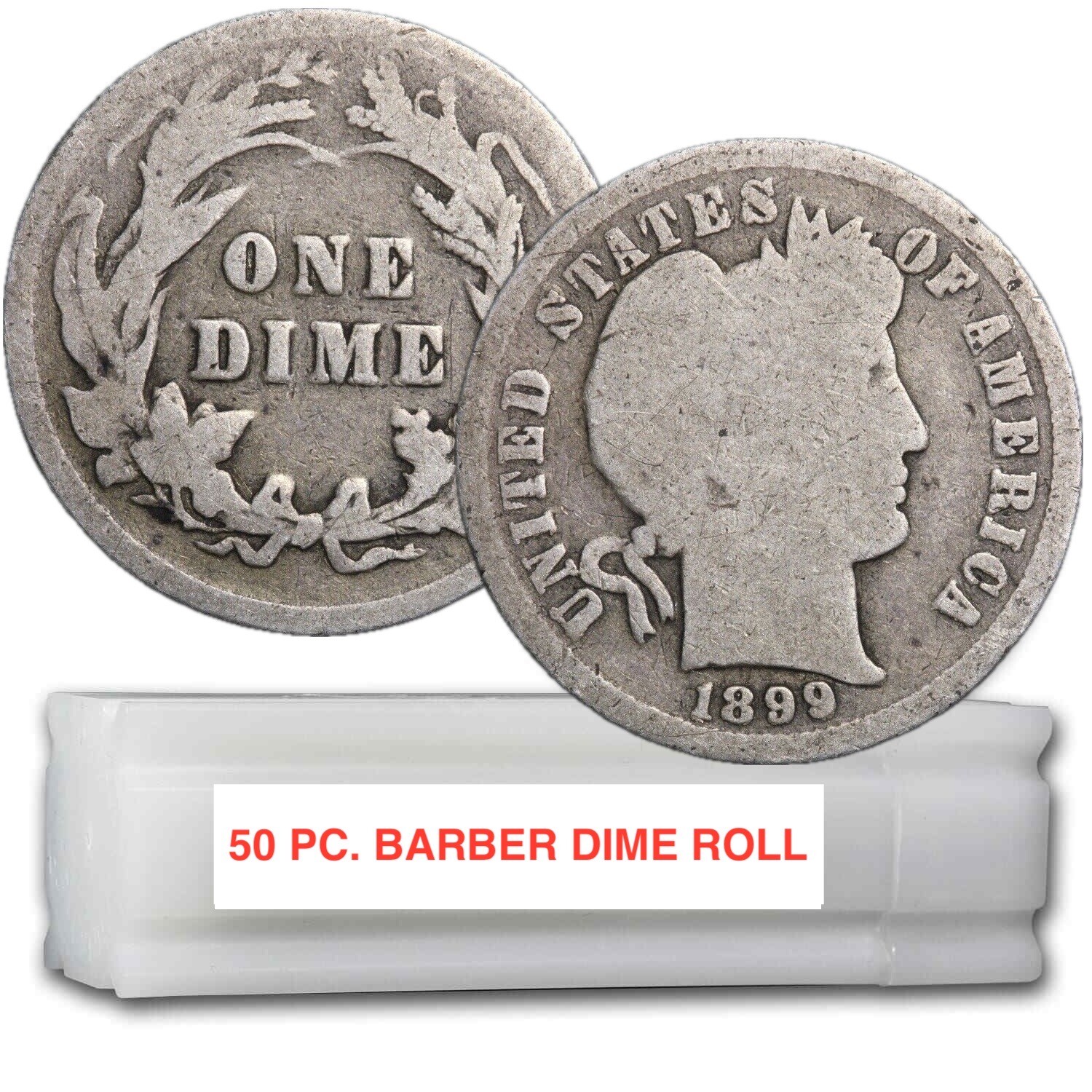 ROLL OF 50 MIXED AVERAGE GOOD SILVER BARBER DIMES
