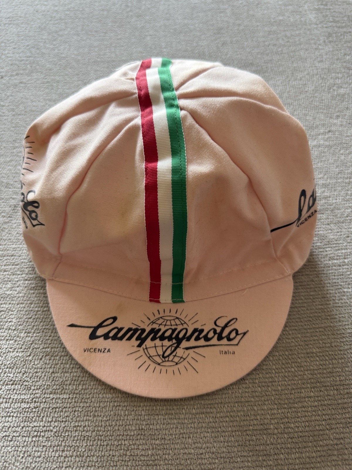 Vintage Campagnolo Cycling Cap Hat Vicenza Pink Yellow Stripe Pace Sportswear