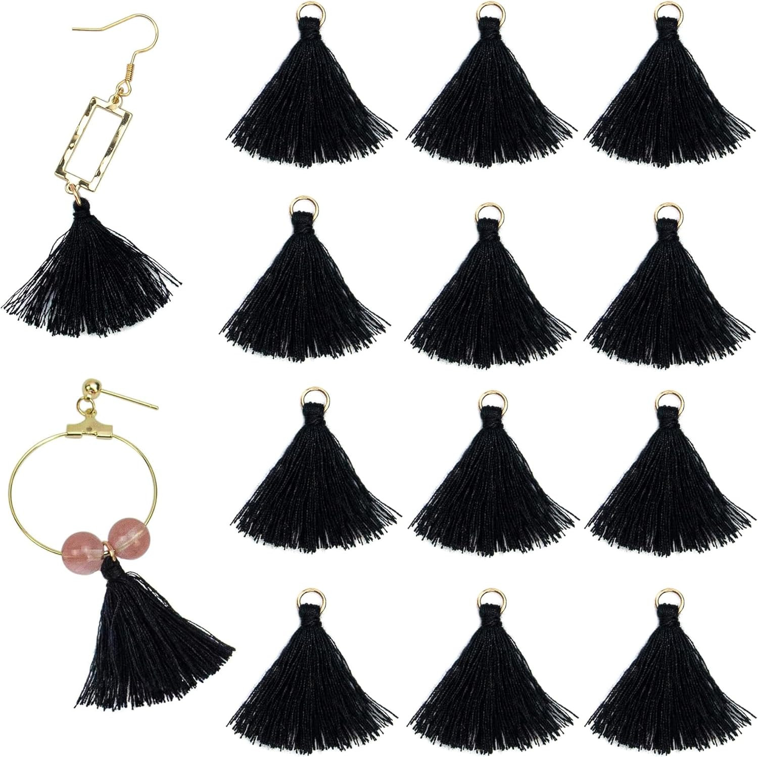 , 100 Pieces Mini Black Tassel Charms Small Craft for Earring Jewelry Making Boo
