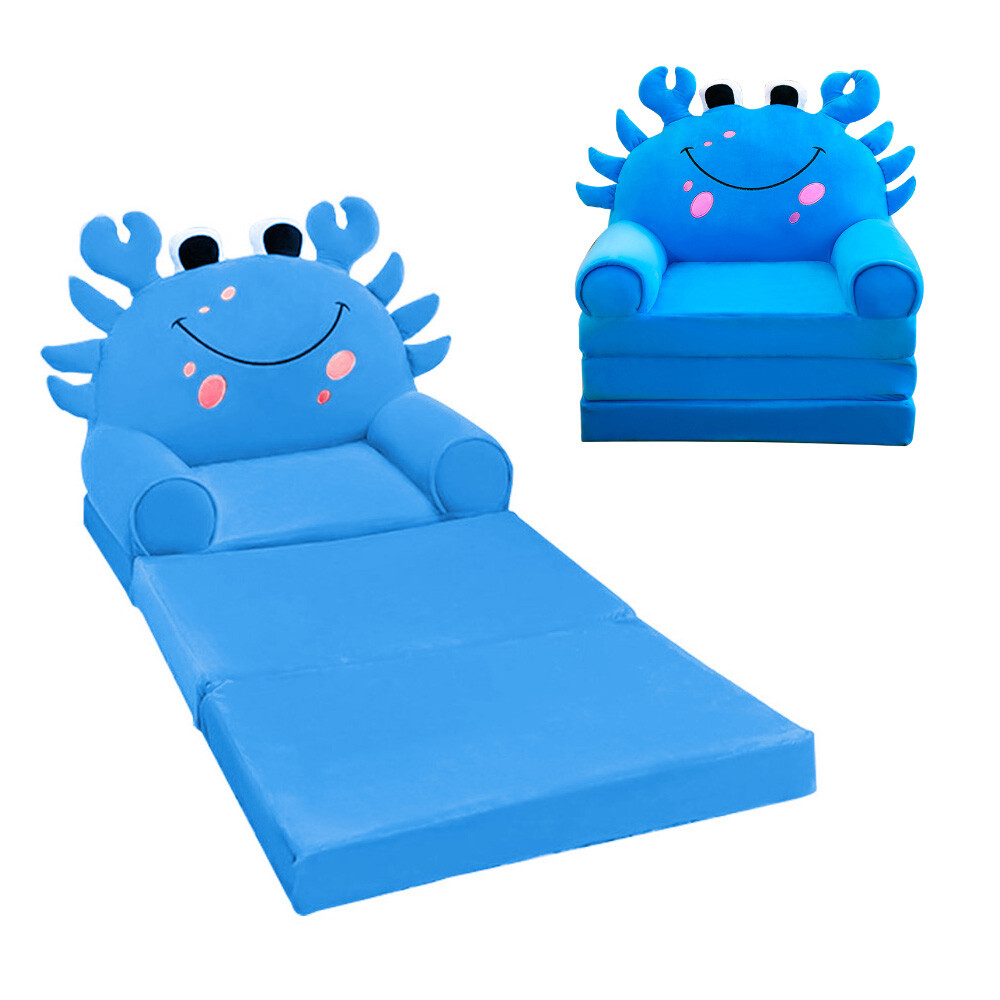 Blue Crab Kids Sofa Bed Foldable Toddler Chair Cozy Crystal Velvet Furniture