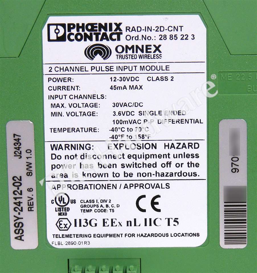 Phoenix Contact RAD-IN-2D-CNT Digital Extension Module 2 Digital Inputs Qty