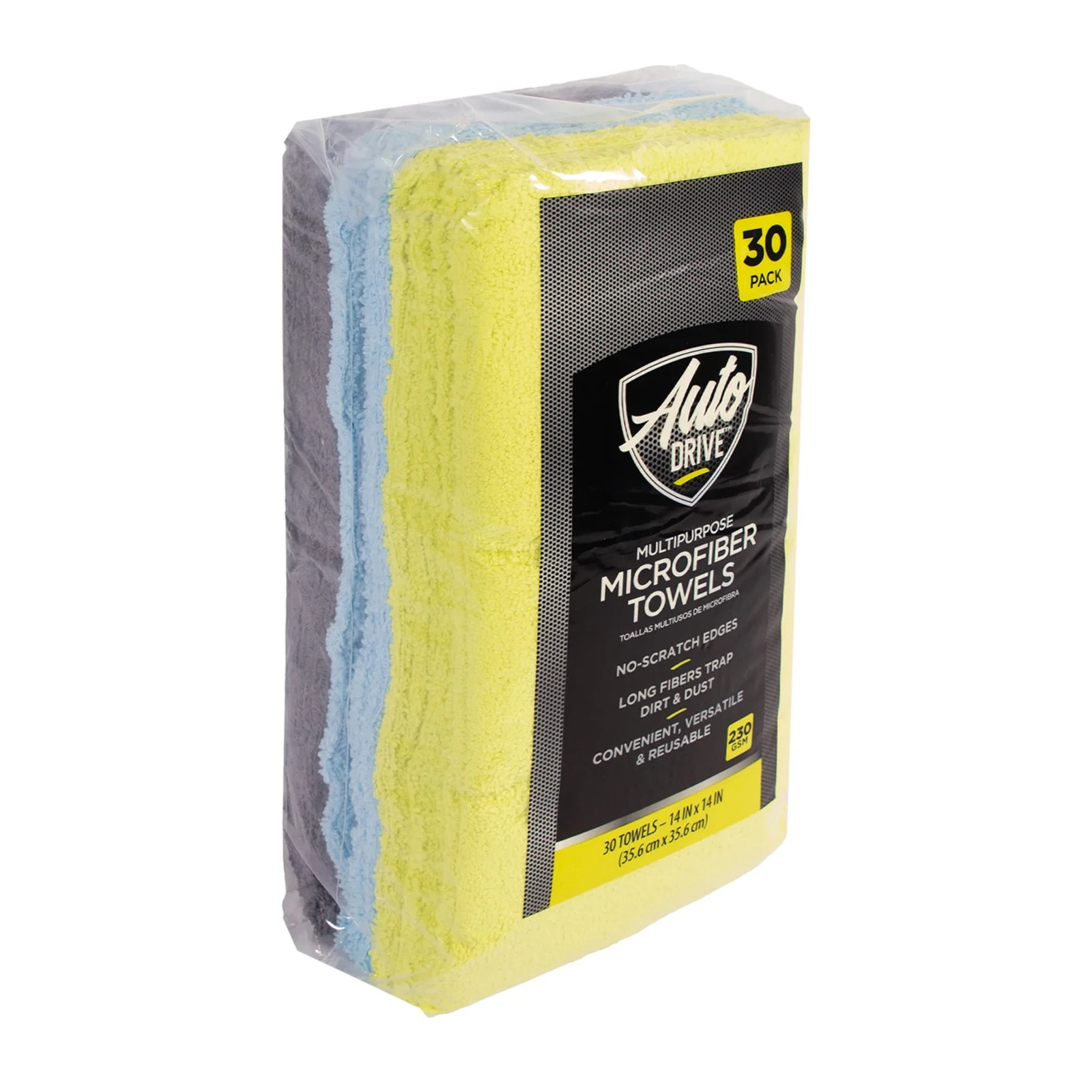 (4 pack) Auto Drive 14" x 14" Multipurpose Microfiber Towels, Multicolor, 30 Pcs