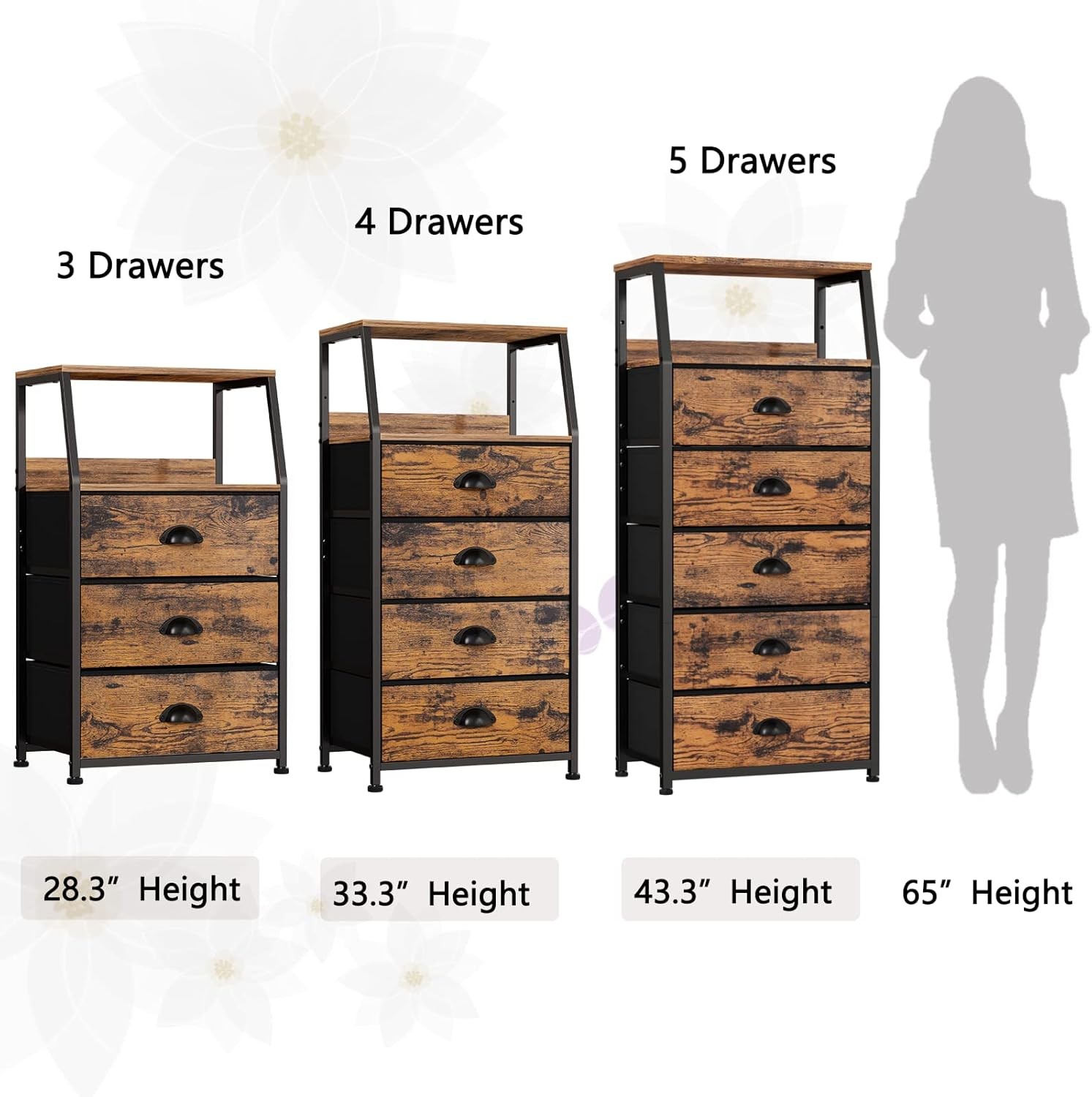 Nightstand with 3 Drawers and 2-Tier Shelf, Fabric Small Dresser Organizer Verti