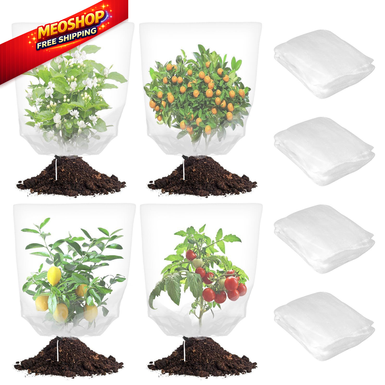 Zihvfzu 4 Pack Garden Netting Mesh with Drawstring – 3.5 x 2.3 FT Bird White
