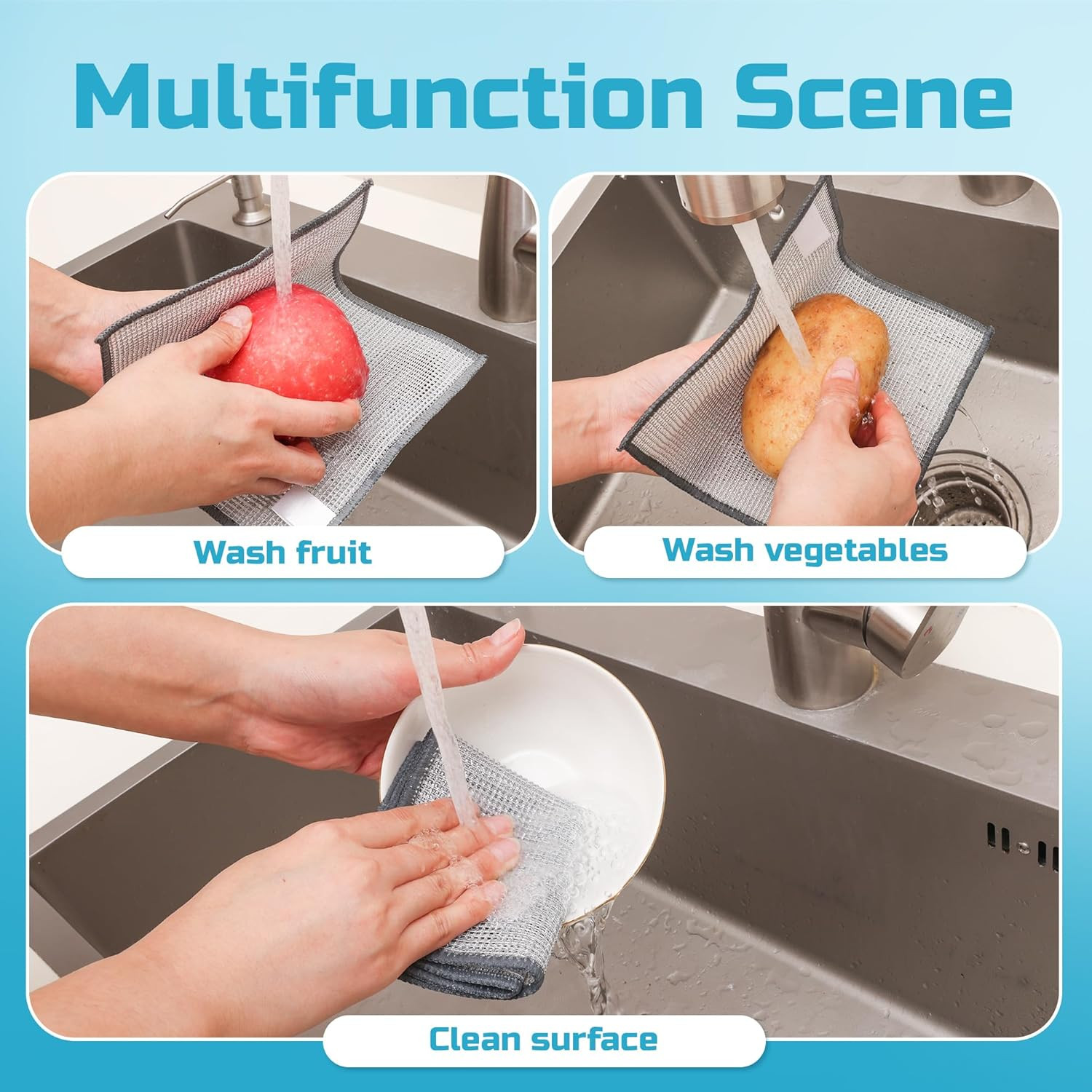 Non Scratch Wire Dishcloth,New Upgrade 3-Layer,12Pcs,7.08"X8.86" | Multipurpose