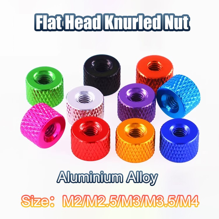 Aluminium Double Through-Hole Flat Head Knurled Nut M2/M2.5/M3/M3.5/M4 For DIY