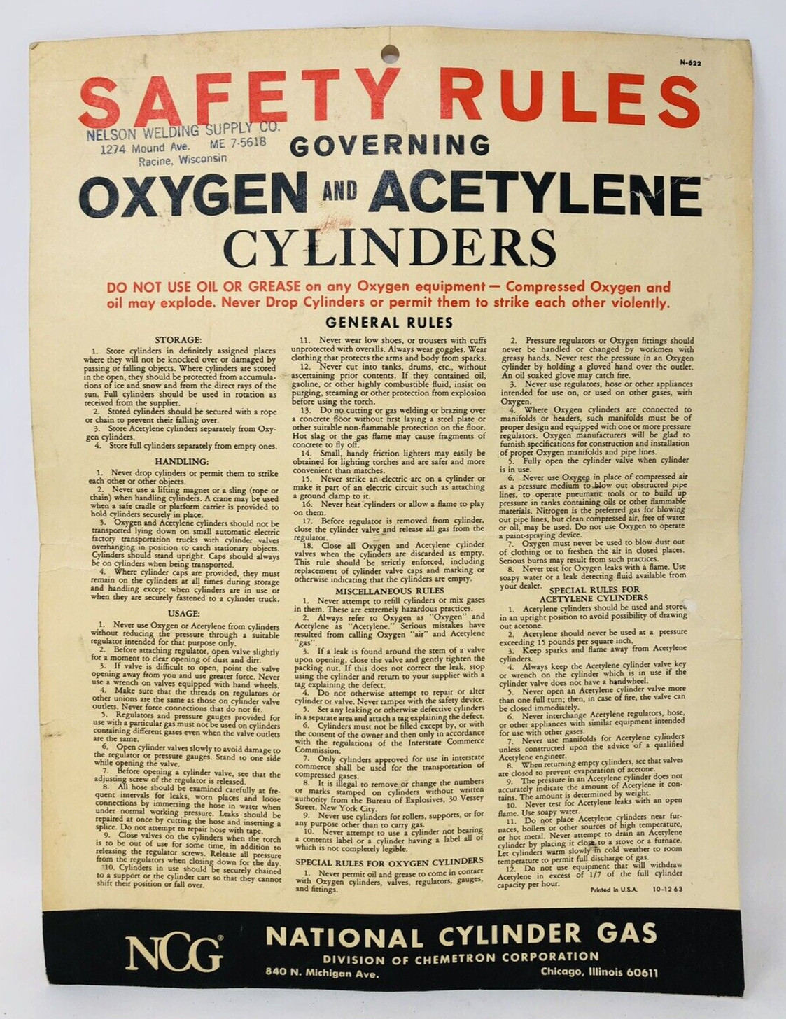 NCG National Cylinder Gas Safety Rules for Handling Oxygen Acetylene Chemetron