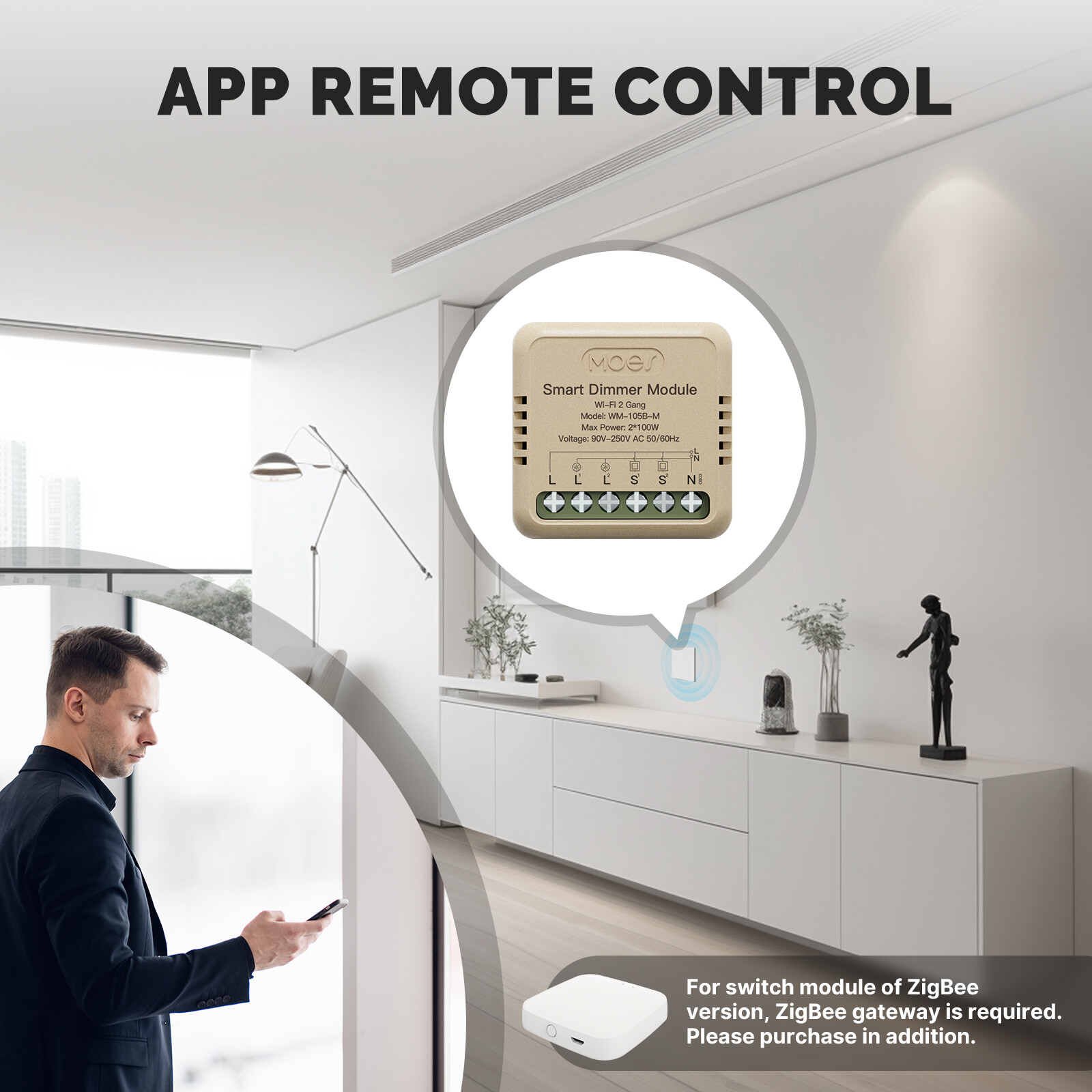 MOES WiFi Smart Mini Light Dimmer Switch Module 3-Way Alexa Google APP