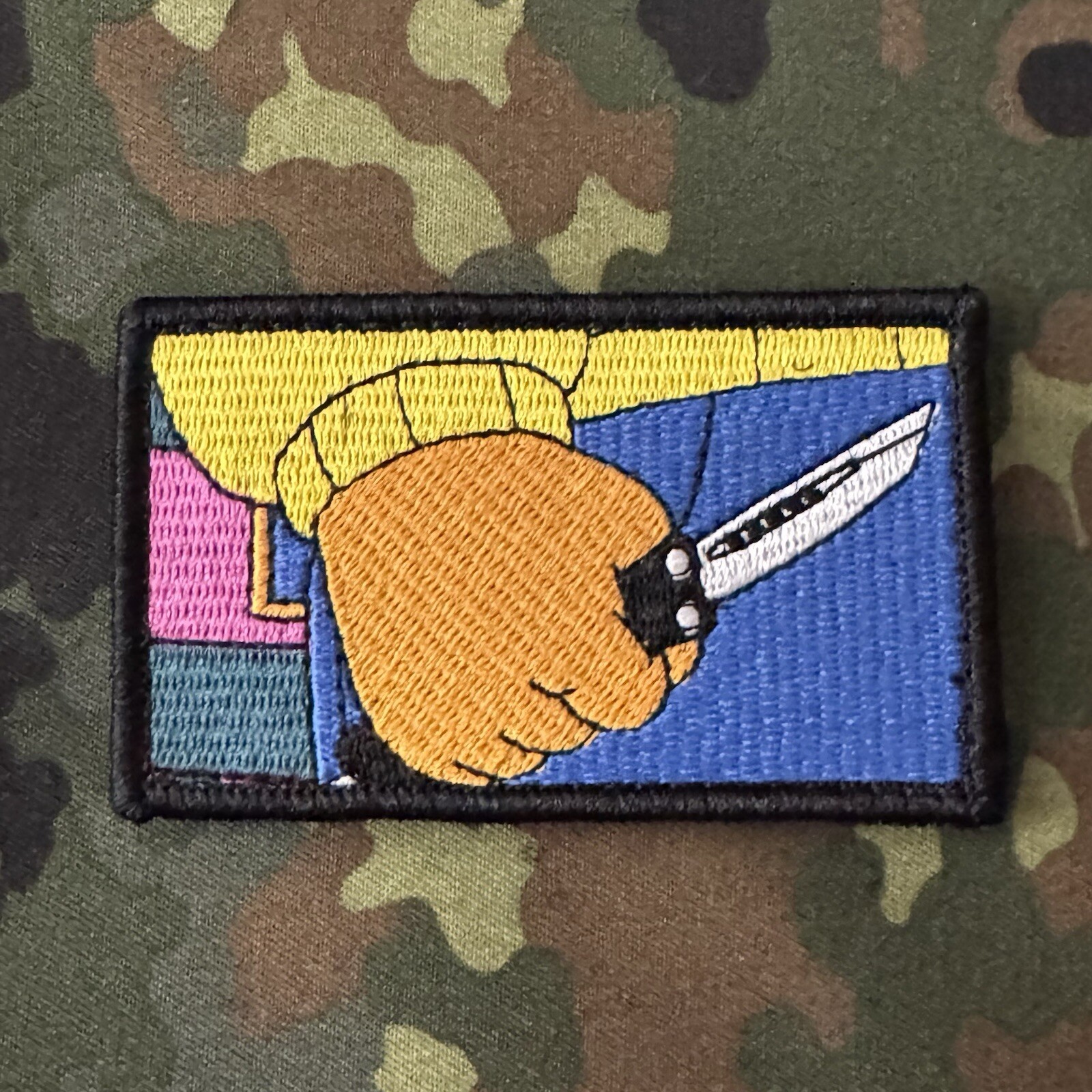 ARTHUR’S FIST MEME Embroidered Morale Patch Hook Back MICROTECH BALISONG KNIFE