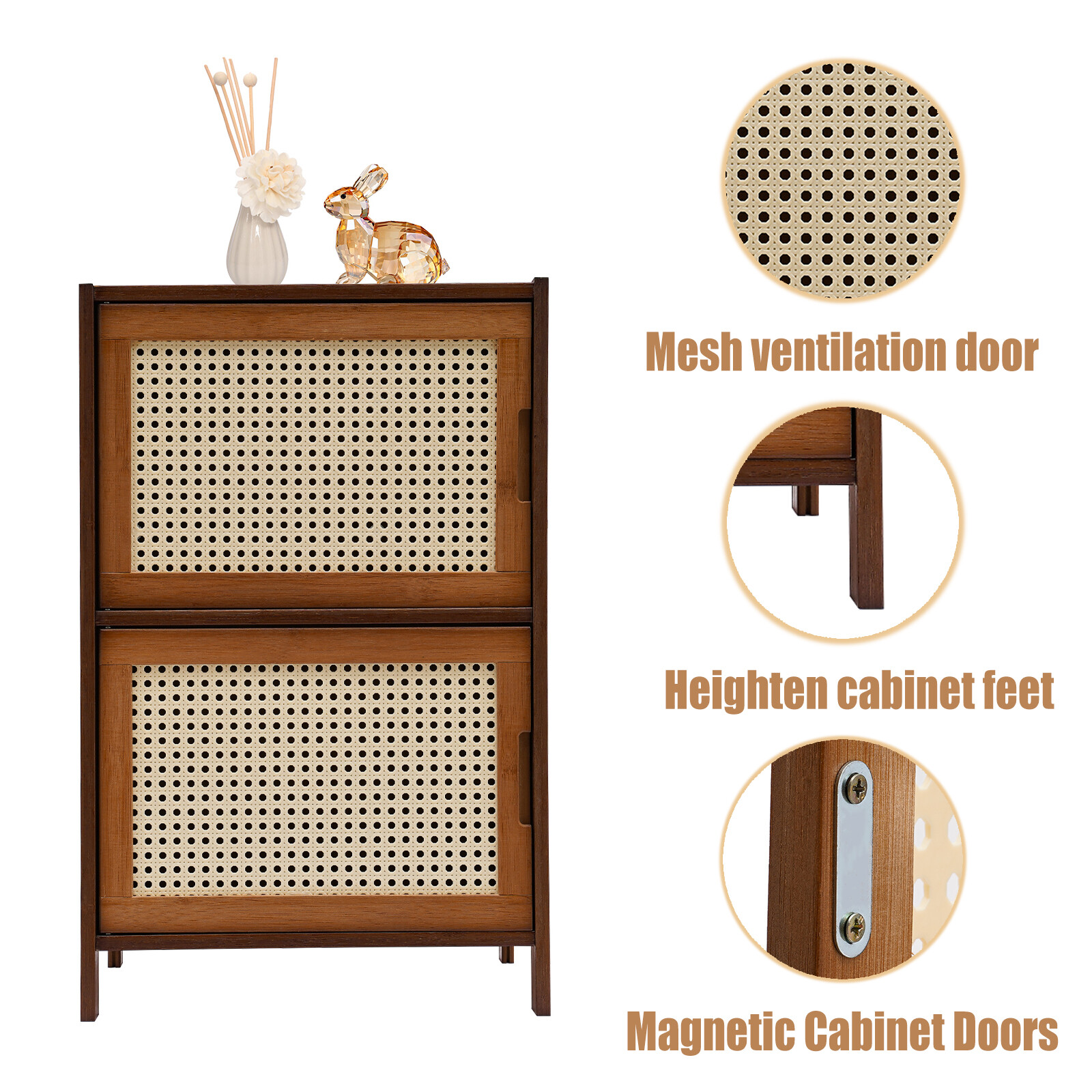 Bedroom Furniture Bamboo Nightstand 2 Drawers Bedside Cabinet Night Stand Shelf