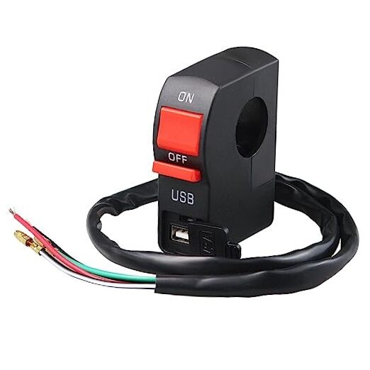 7/8″ Motorcycle Handlebar On Off Push Button Switch with 12V5A USB Charger