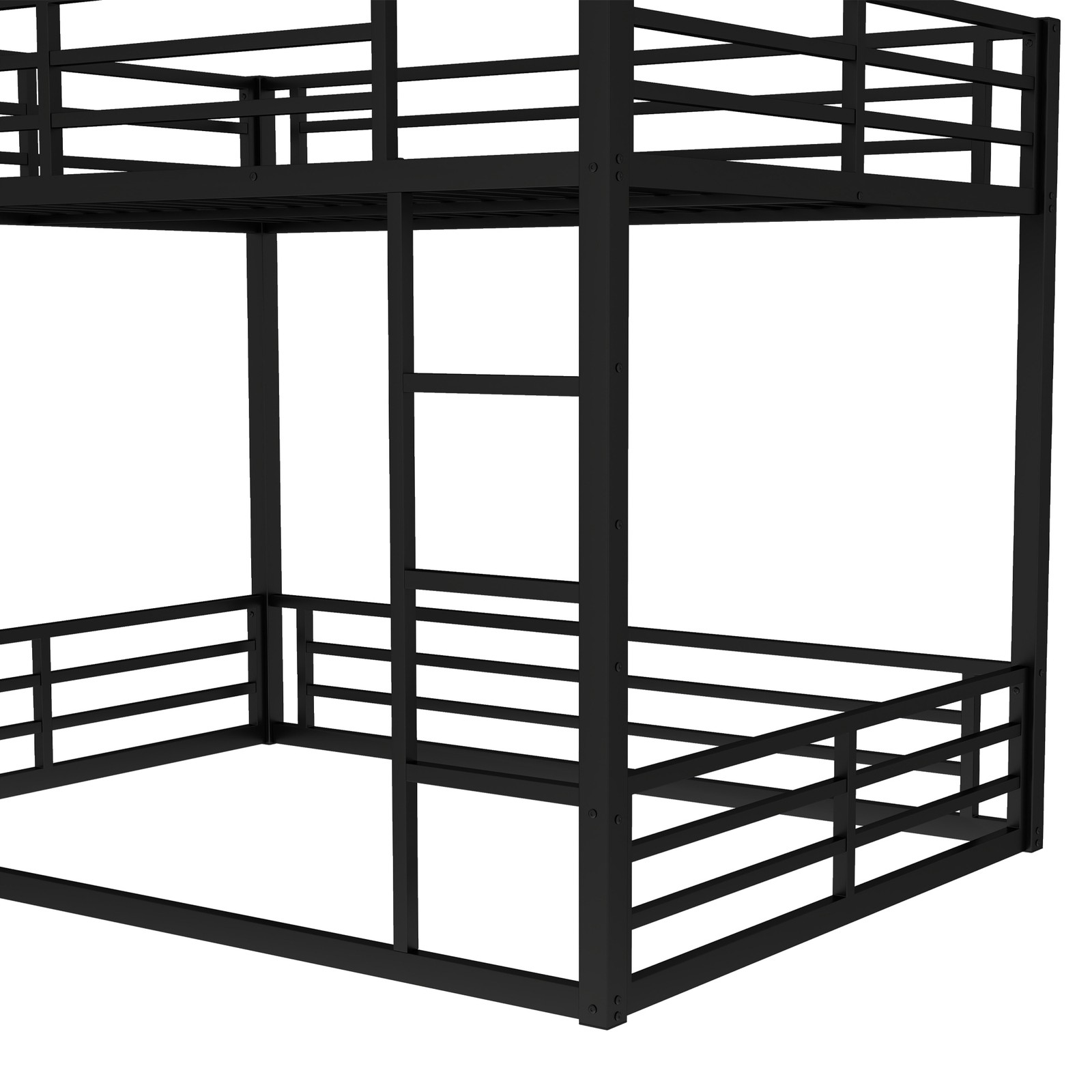 Metal Queen Over Queen Bunk Bed, Black, Space Saving, Noise Reduced