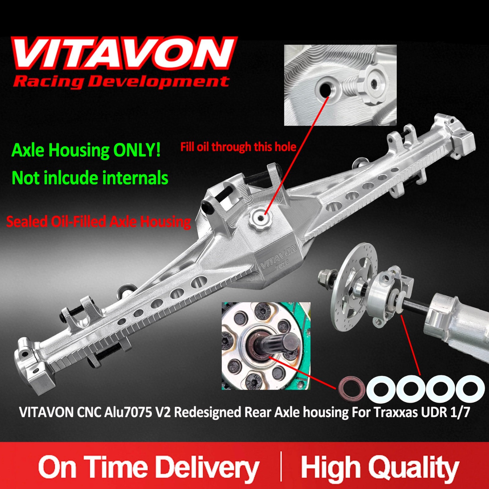 Vitavon CNC Alu 7075 V2 Rear Axle Housing  For Traxxas UDR 1:7