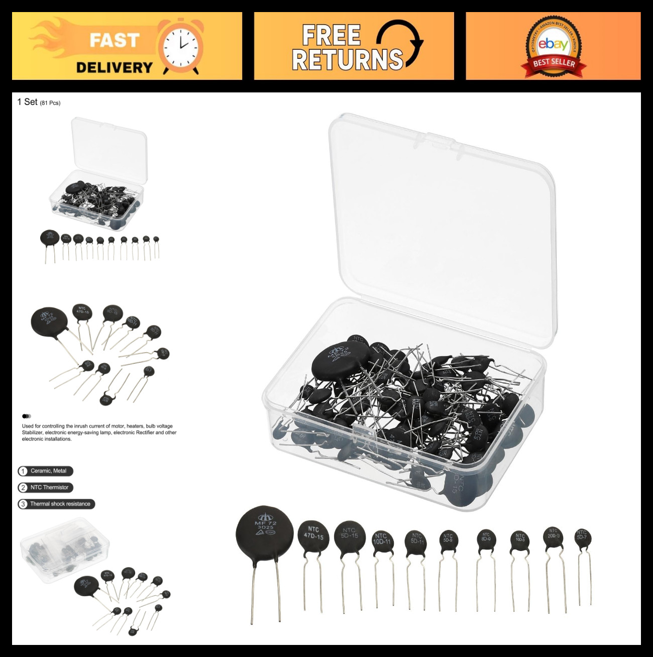 NTC Thermistor Resistor Kit 81 Pcs - Inrush Current Limiter Temperature Sensors