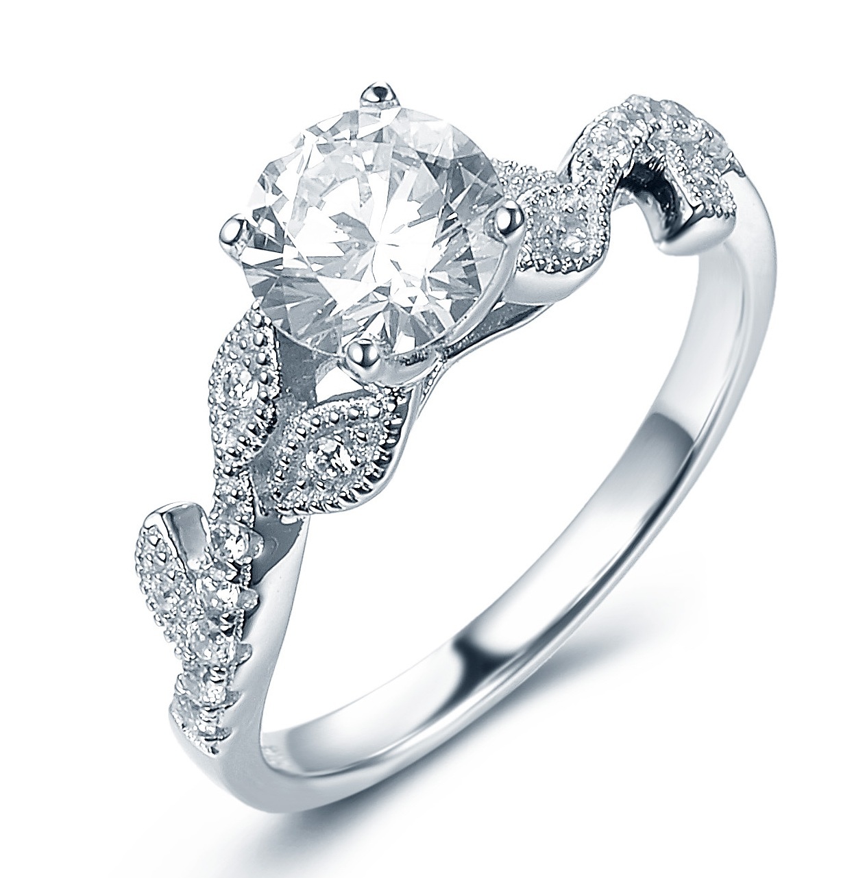 925 STERLING SILVER LEAF ROUND CUT CZ ENGAGEMENT RING WOMEN'S SIZE 4-11 SS756