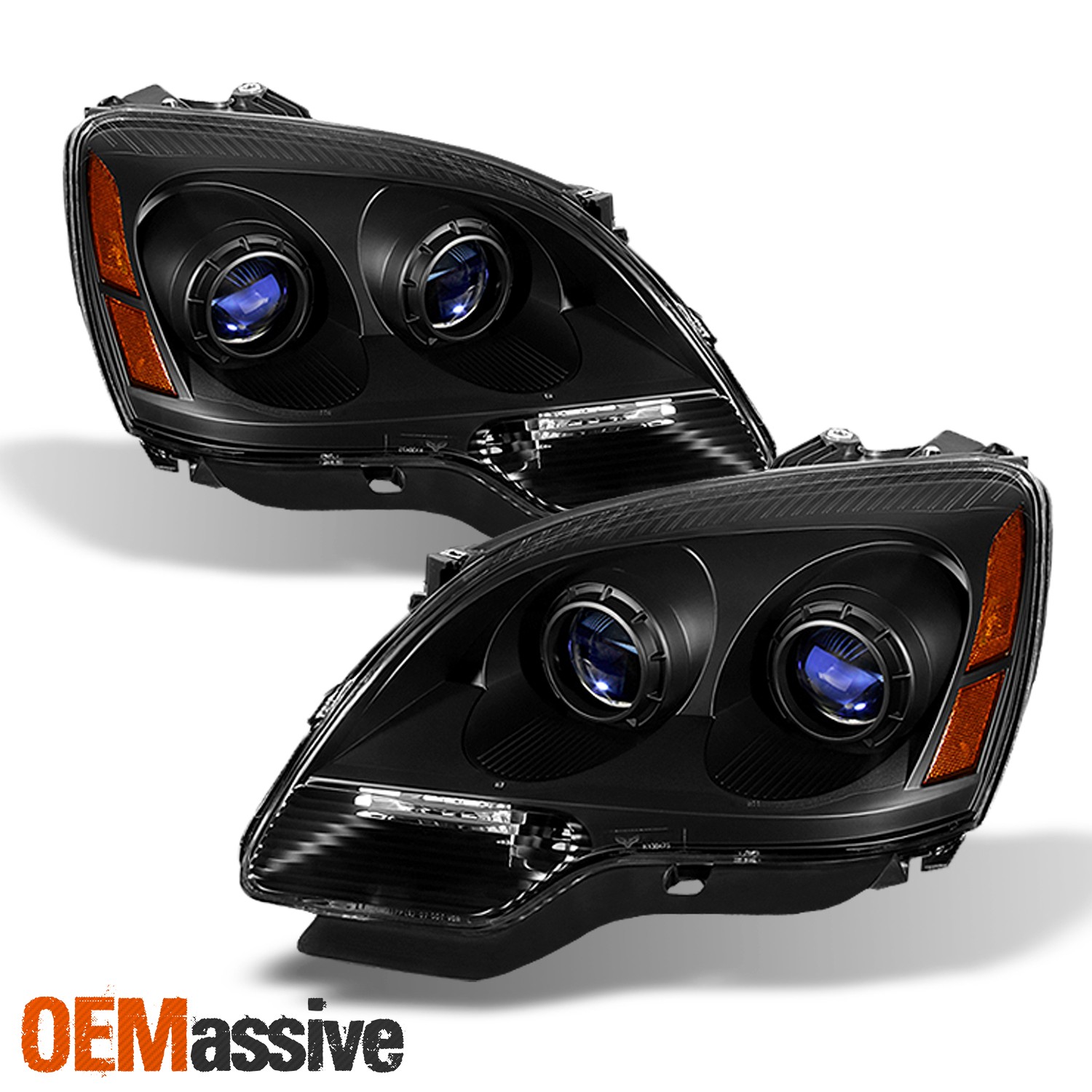 Fit 07-12 GMC Acadia Black Replacement Headlights Headlamps Left+right 2007-2012