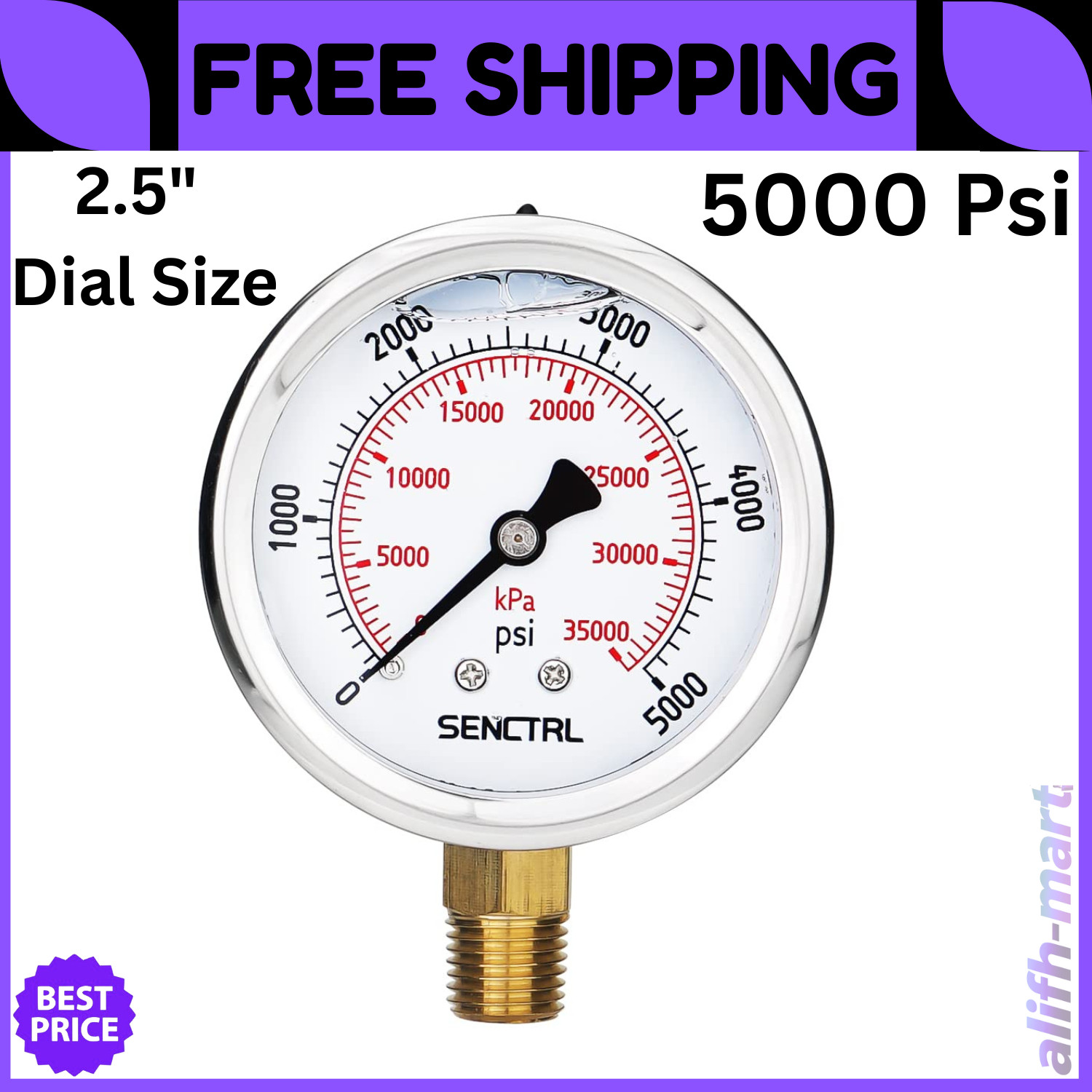 5000 Psi Glycerin Liquid Filled Hydraulic High Pressure Gauge 2.5 Dial Size
