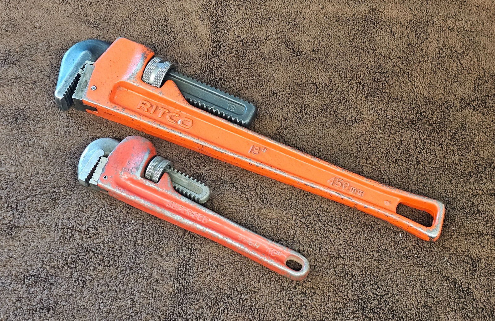 2 Ridgid Ritco Super-Ego 10" 18" Adjustable Pipe Wrench Monkey Wrench