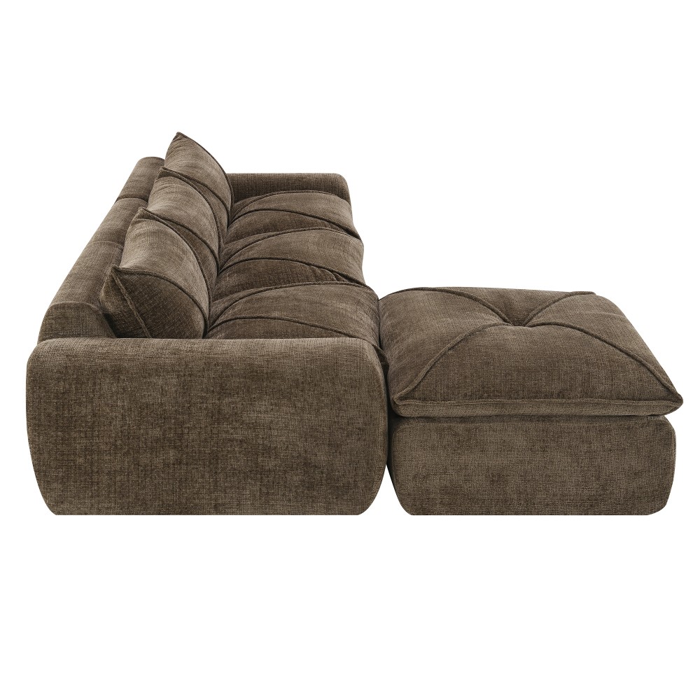 Brown Chenille 4-Seater Sectional Sofa w/Ottoman - No Assembly