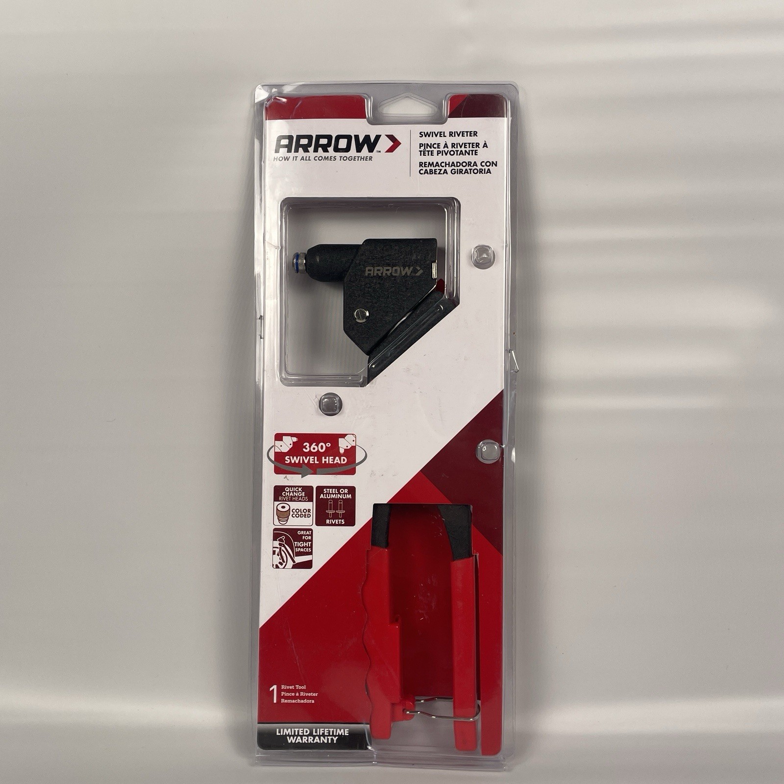 Arrow RHT300 One-Handed Swivel Rivet Tool, Manual Riveter for Metal, Fabric, Lea