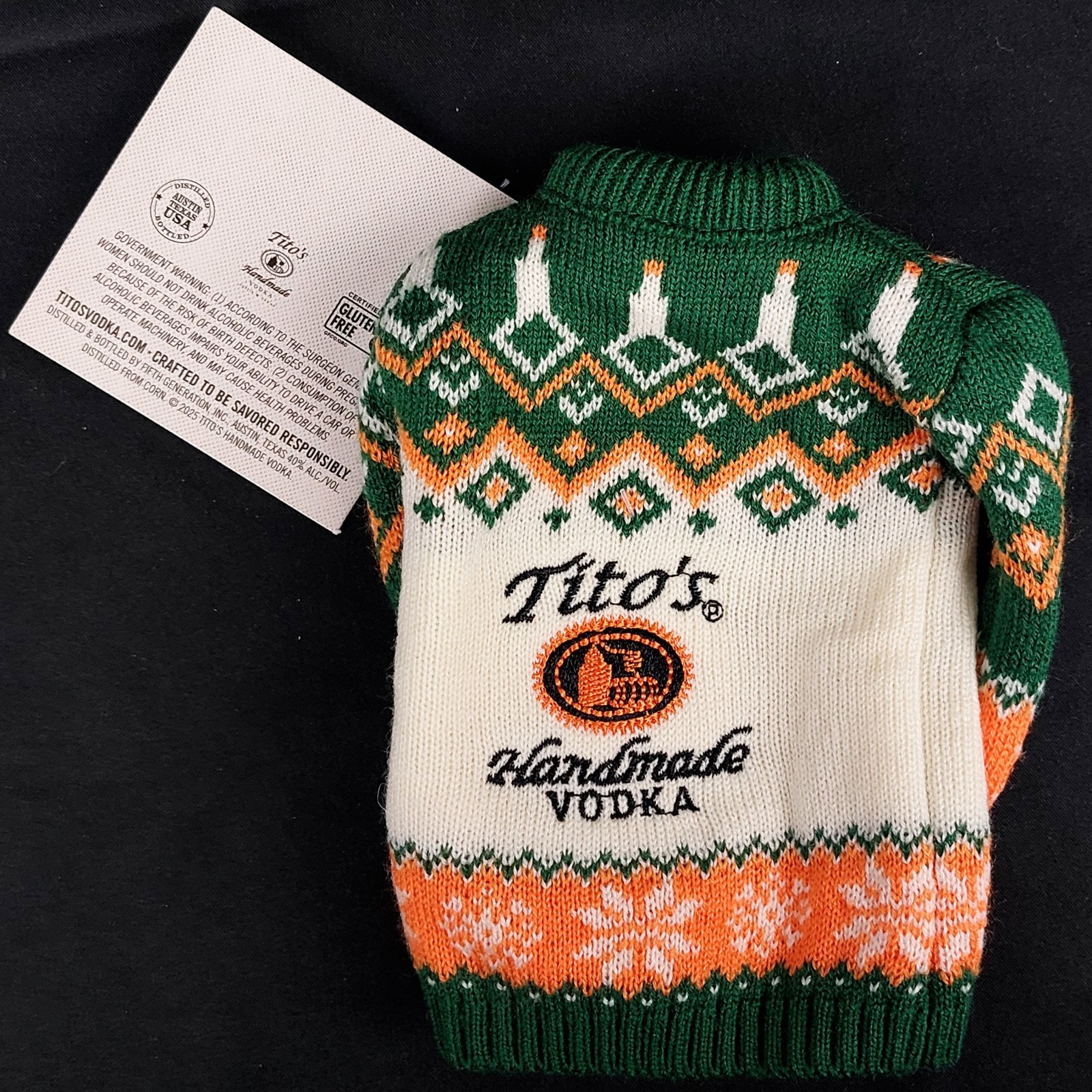Tito’s Handmade Vodka Bottle Mini Sweater Christmas Holiday 2025 Ugly Christmas