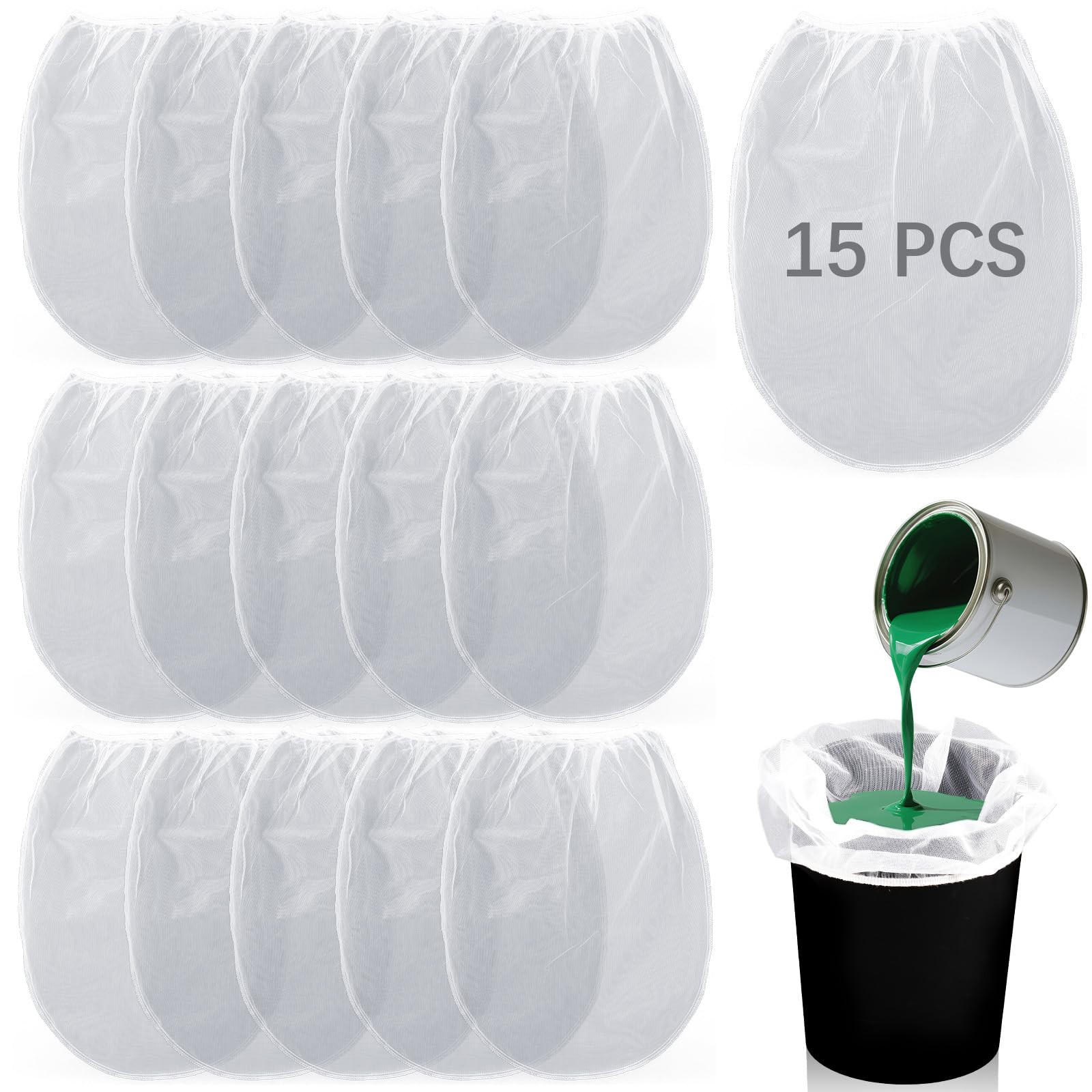 15 Pcs Paint Strainer Bags 5 Gallon, Bucket Filters 15 Pcs, 5 Gallon