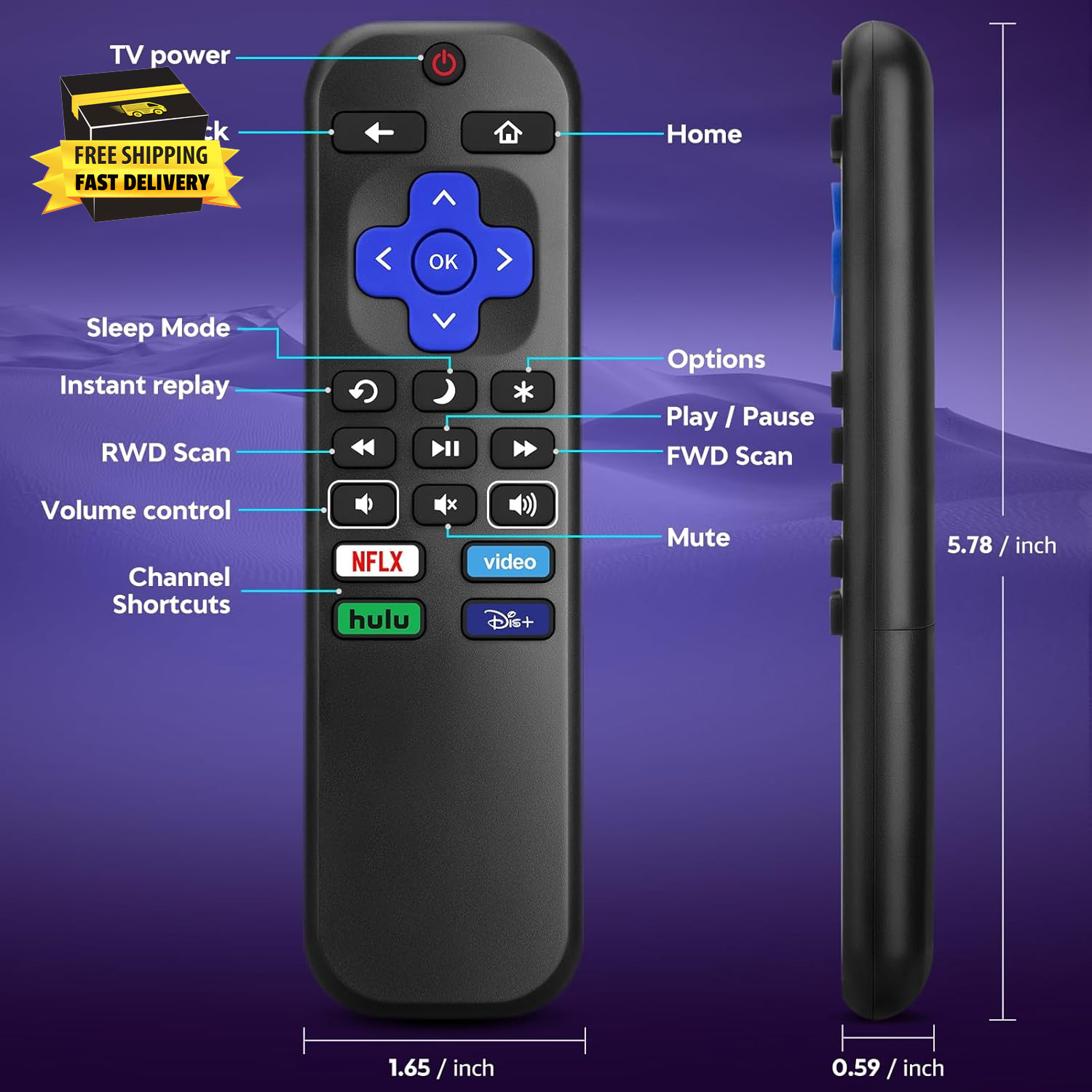 For Roku-Tv-Remote-Replacement,Universal Control for TCL,ONN, Hisense Roku Tvs(T