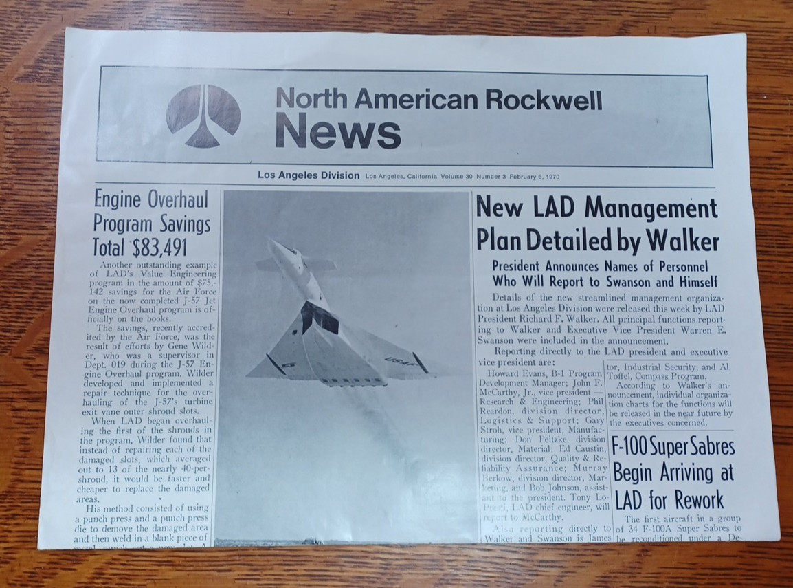 1970 North American Rockwell News, XB-70 Jet Cover Picture JRR29
