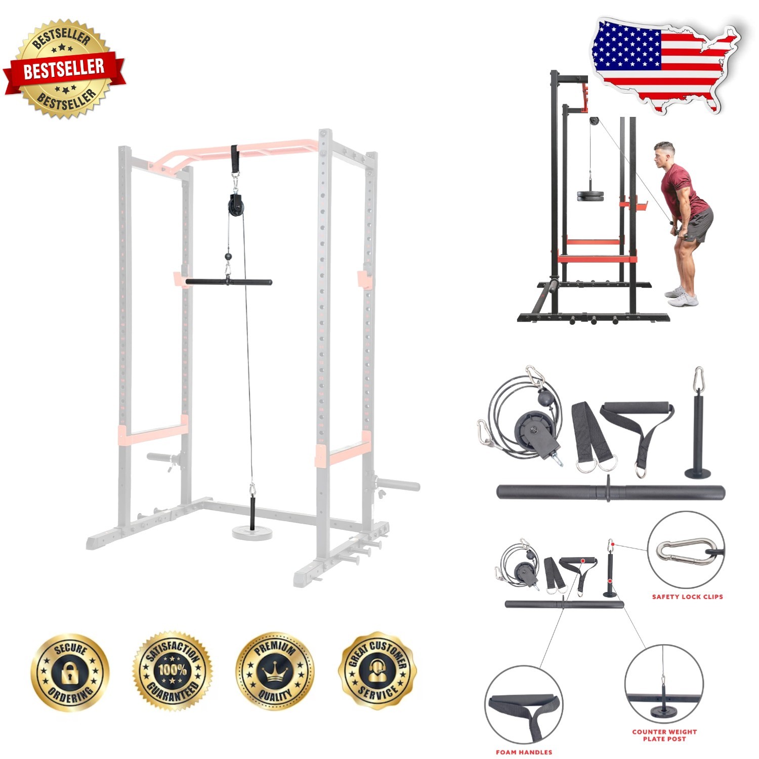 Upgrade Power Cage: Lat Pull Down Attachment, 360lb Capacity, Easy Install