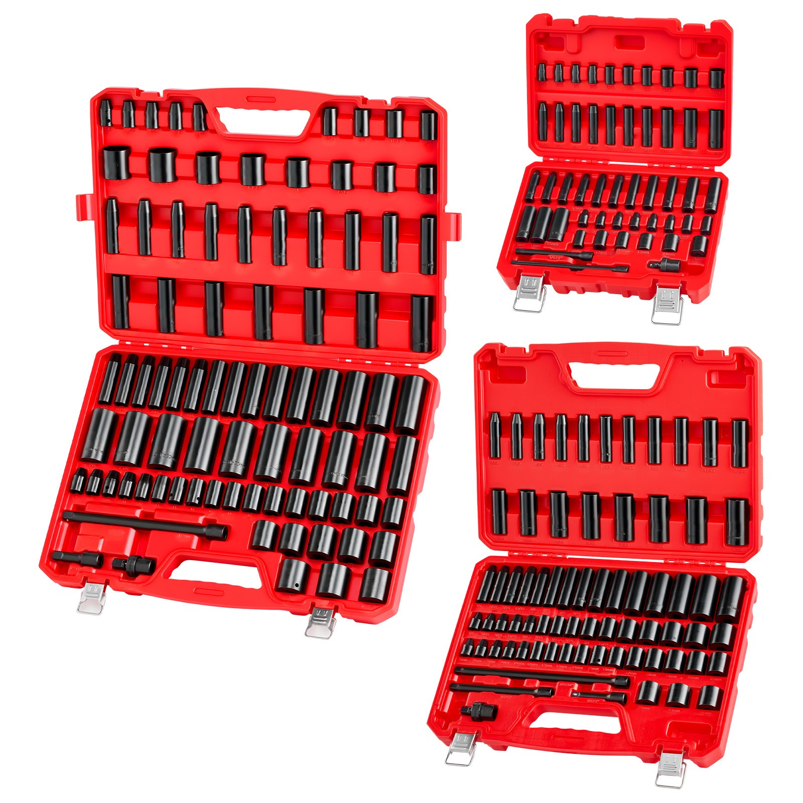 Uimoso 210-Piece Impact Socket Set - SAE & Metric, 1/4, 3/8, 1/2 Inch Drive