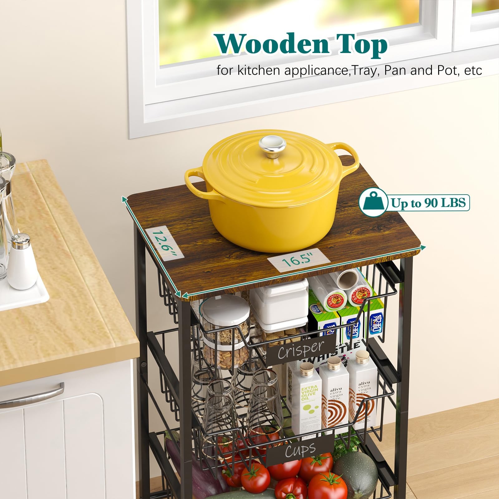 5tier Vegetable Fruit Basket Kitchen Storage Rolling Cart On Wheels With Pullout