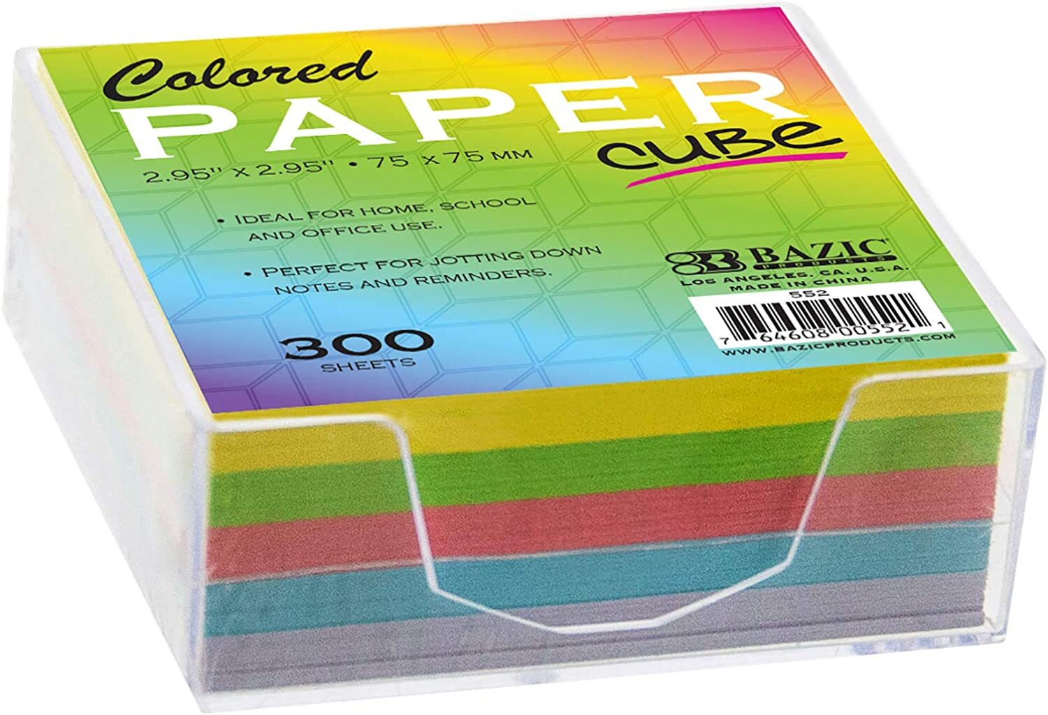 BAZIC Color Paper Cube with Tray 300 Count/ Mini Memo Papers Pack of 1