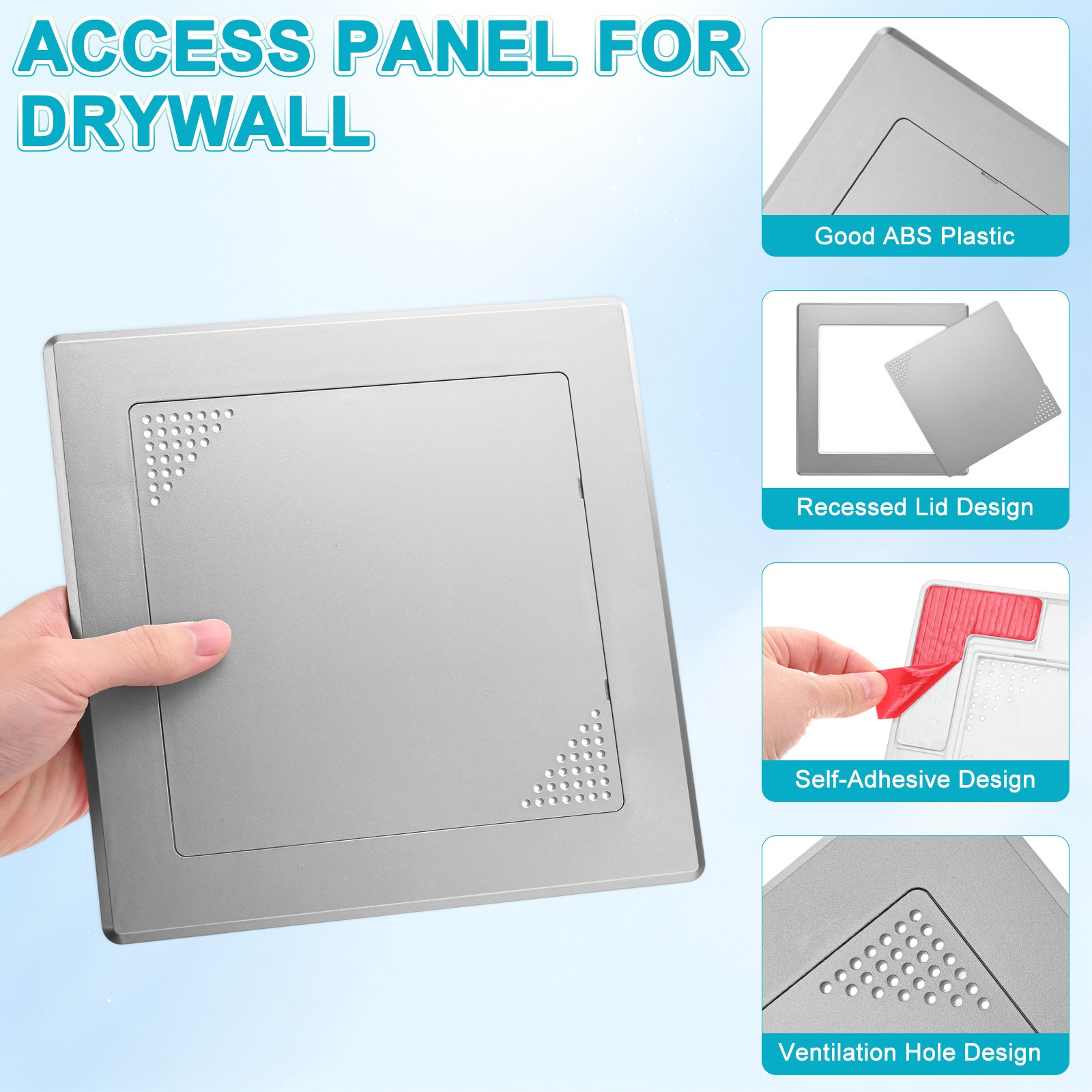 1-Pack Access Panel for Drywall, 6x6" Plastic Removable [Grey, Vented Square]
