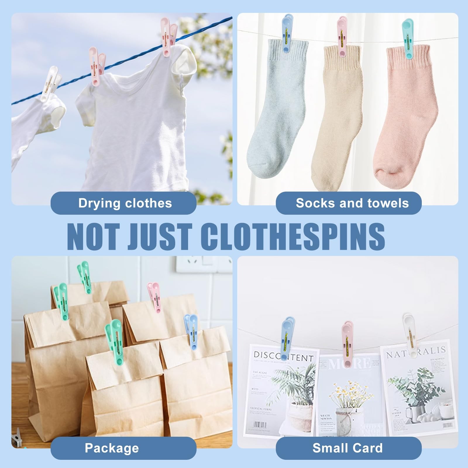 32 PCS Colored Plastic Clothes Pins Multi-Purpose Laundry Clips Package Clips