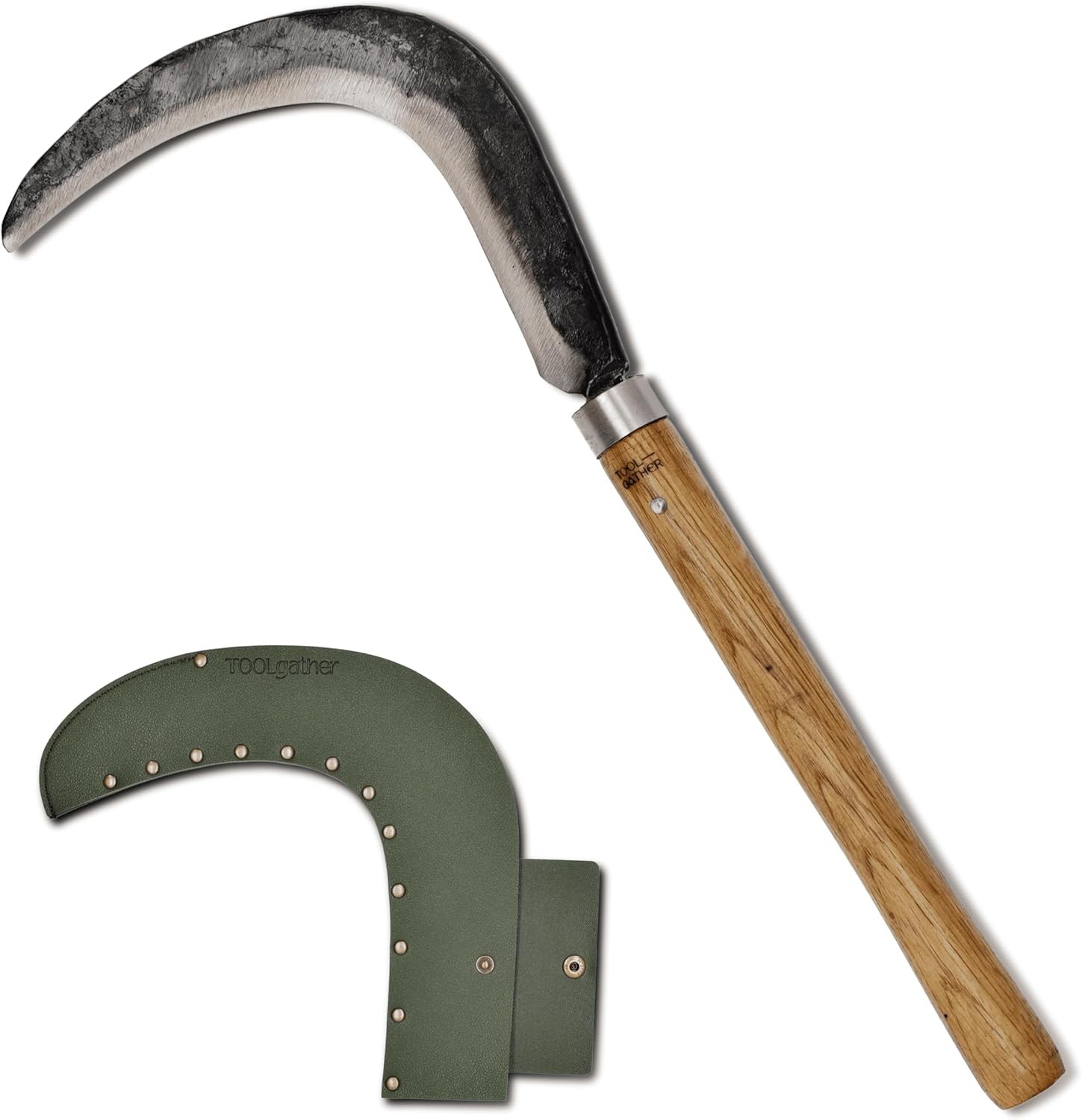 Large Hand-Forged Korean Weeding Sickle, Chestnut Wood Handle