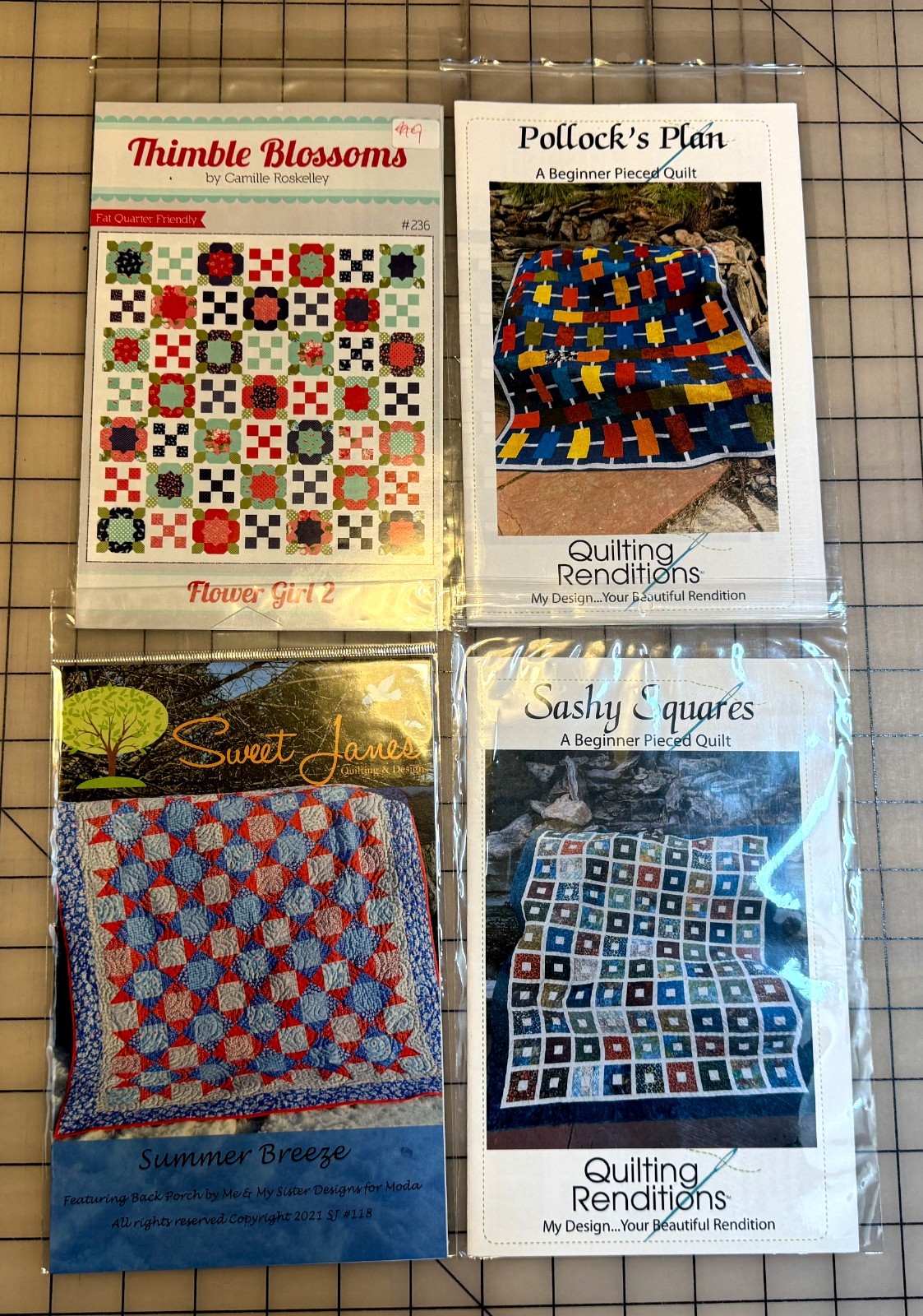 Bundle of 4 Fat Quarter Friendly quilt patterns from our closed shop