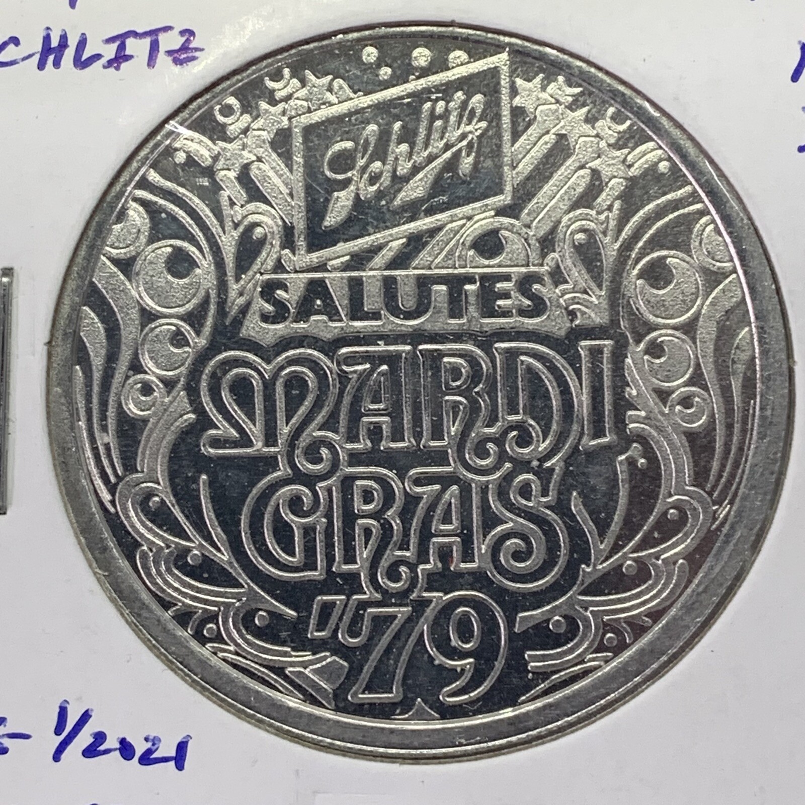 Louisiana New Orleans Schlitz Salutes Mardi Gras 1979 Token Party Spirit & Logo