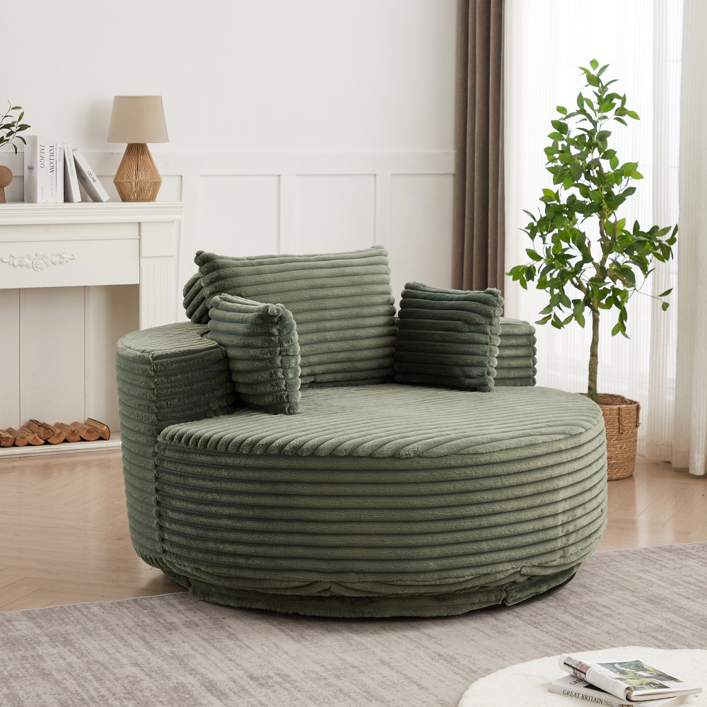 Green Corduroy Swivel Chair, 360° Rotation Foam Sleeper Sofa for Living Room