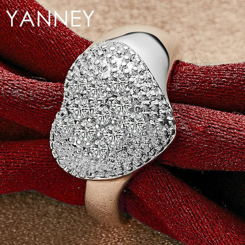 925 Sterling Silver 7/8/9/10# Beautiful Shiny Heart Ring For Women Party Jewelry