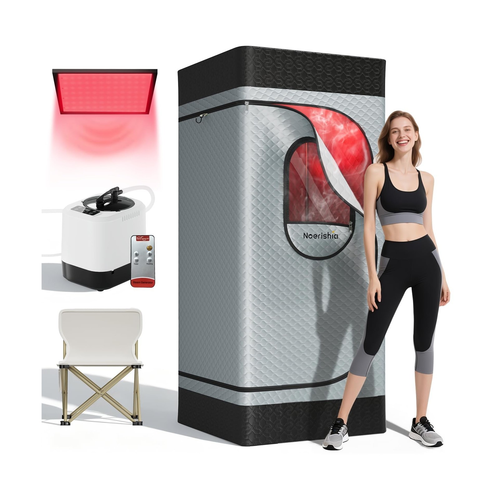 Portable Infrared Sauna Box for Home with 3L 1200W Steamer, Big Folding Chair...