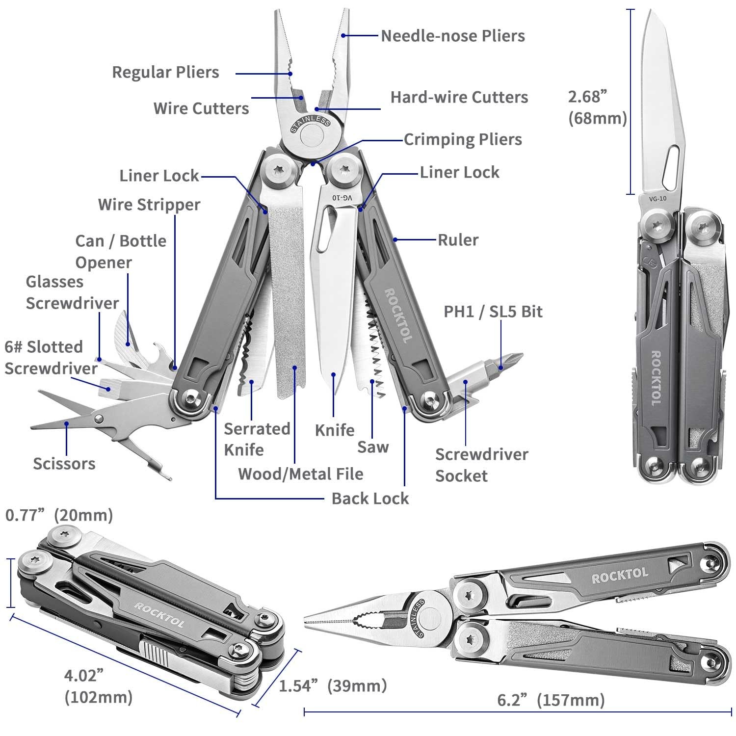 Multitool Pocket Knife Pliers Set Folding Survival Gear Tactical Tool Kit