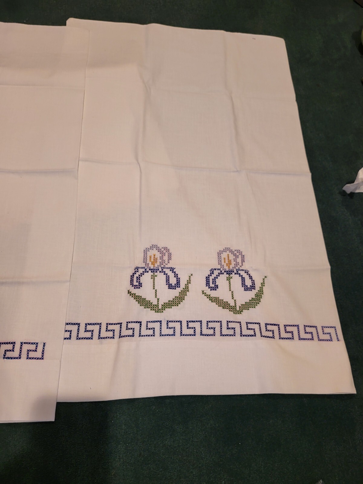 2 vintage Handmade Cross Stitch pillow cases  Floral Country Flowers Standard S