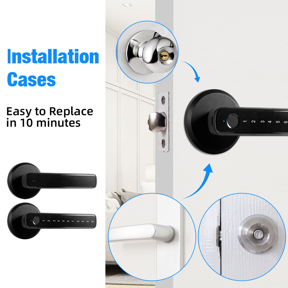 Smart Door Lock with Handle, Fingerprint Keyless Entry Electronic Digital Keypad